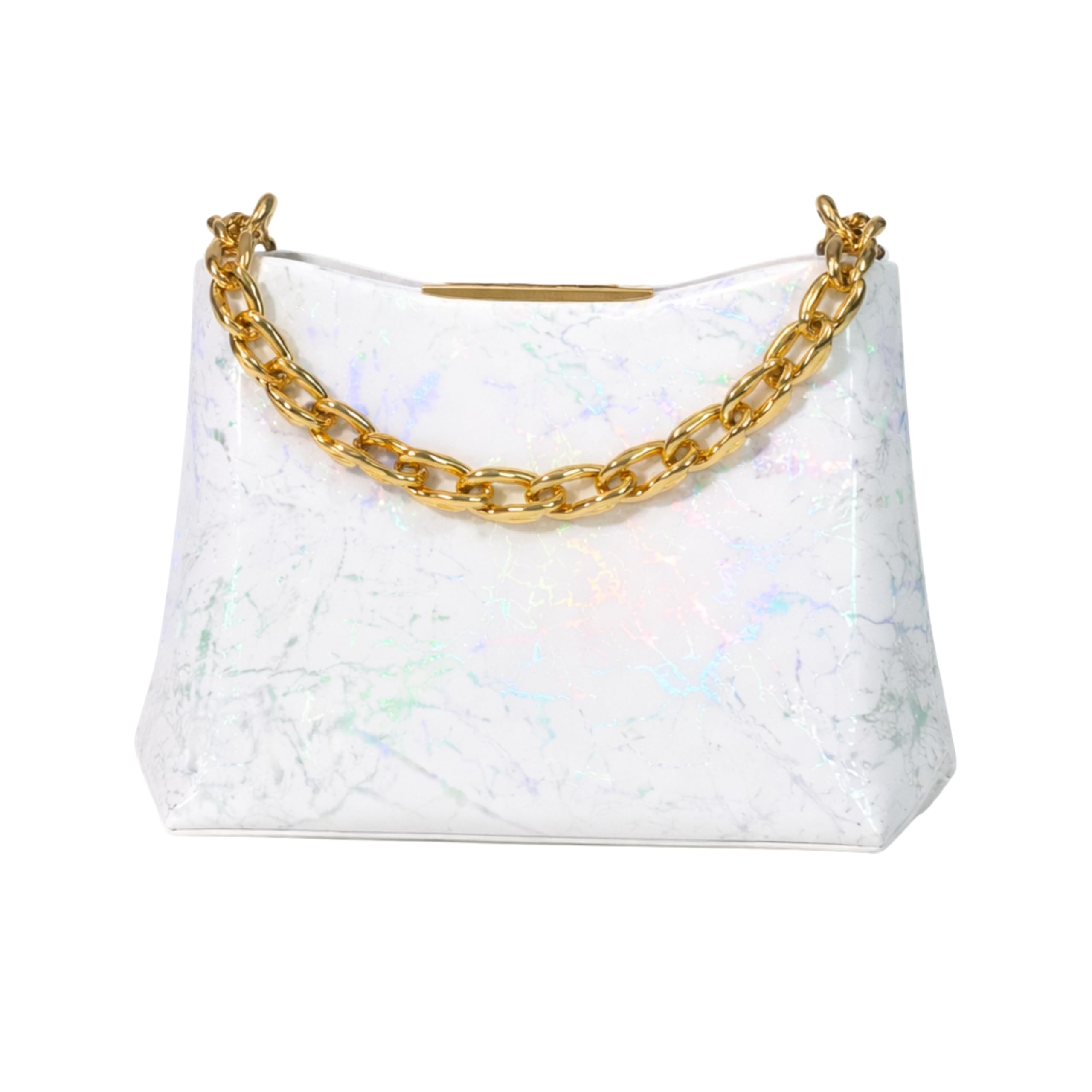 Holographic Chain Handbag for Women Stylish Party Shoulder Bag with Gold Chain