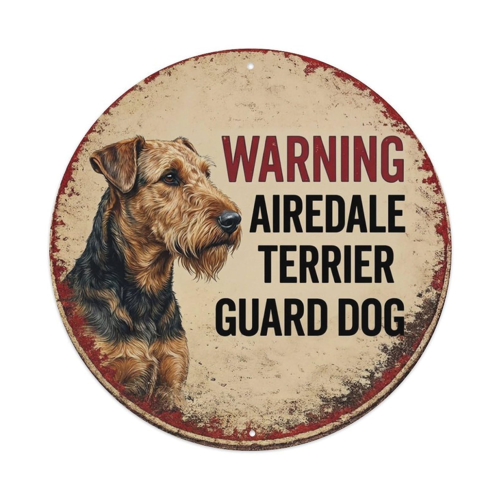 Metal Tin Sign Vintage Warning Airedale Terrier