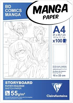Clairefontaine Manga Storyboard Glued Pad, 55 g, A4, Simple Frame, 100 Sheets