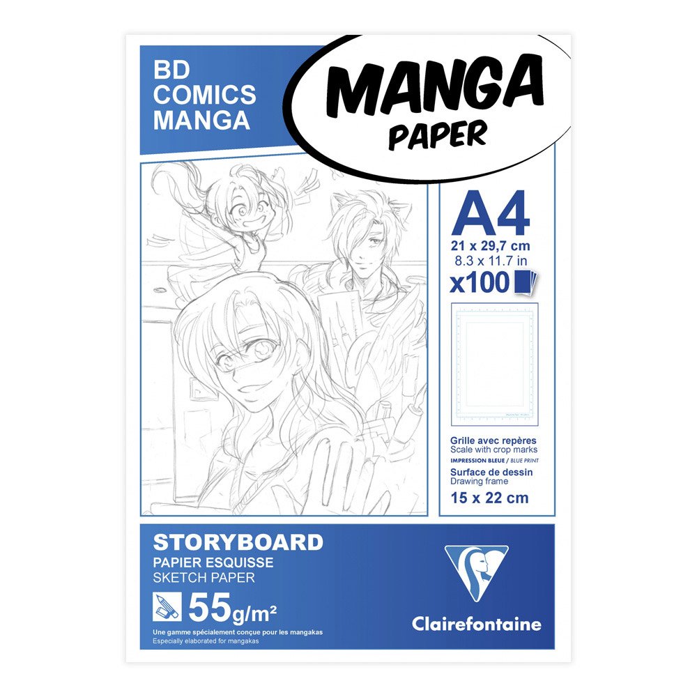 Clairefontaine - Ref 94037C - Manga Storyboard Glued Pad (100 Sheets) - A4 (297 x 210mm) Size, 55gsm Paper, White & Smooth, Ideal for Markers, Bleedproof