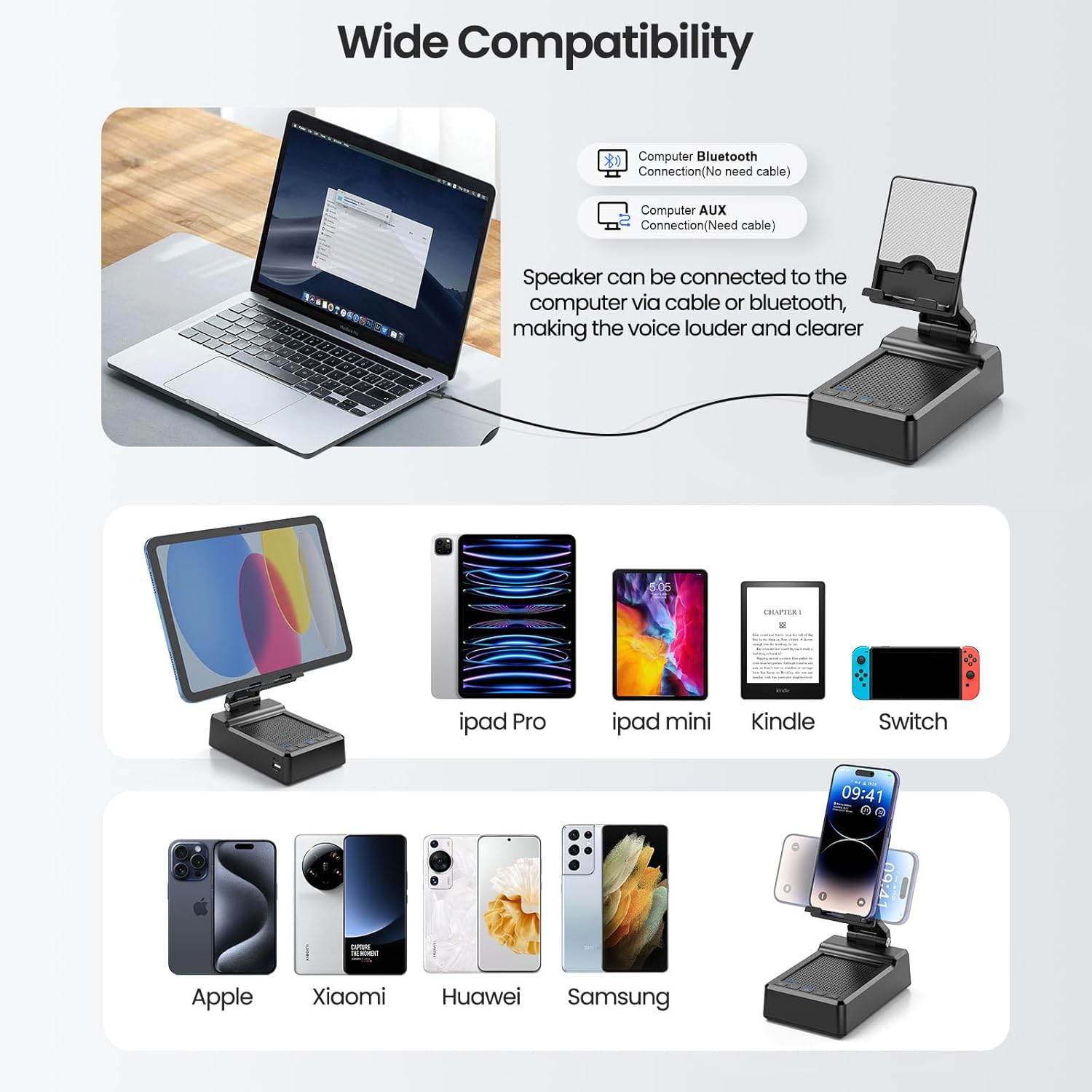 Gifts for Mom Women Men Dad, Foldable Adjustable Cell Phone Stand with Wireless Bluetooth Speaker and Portable Charger, Cellphone Holder Unique Birthday Gifts Cool Gadget for Her Husband Him Boyfriend