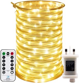 RcStarry 30M 300 LED Rope Lights, 8 Modes, Timer, Remtoe, Plug in Indoor Outdoor String Lights, Warm White, IP65 Waterproof Fairy Lights for Garden, Patio, Deck, Landscape Lighting, Bedroom and More