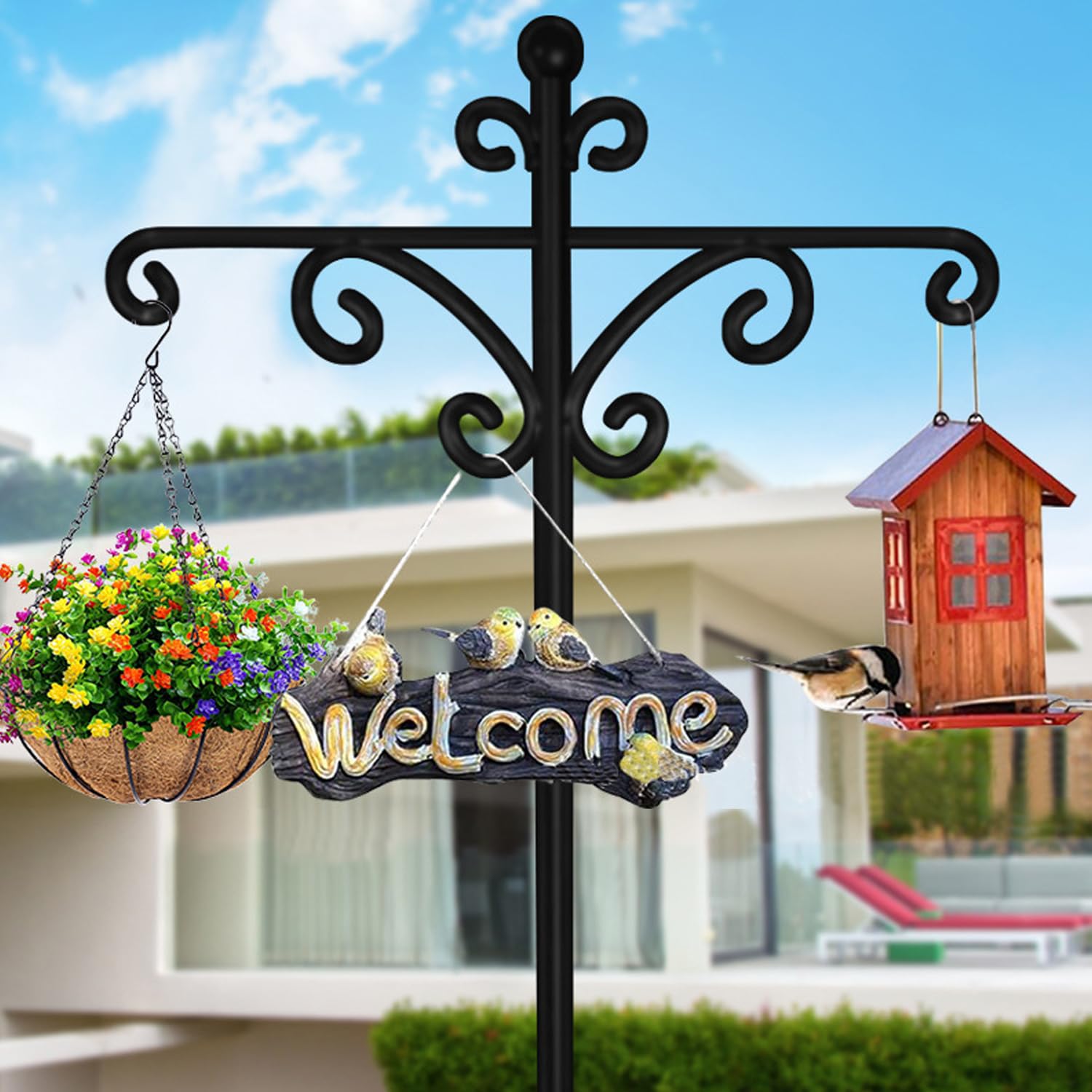 Meyecon Shepherd Crook Hooks Shepherds Hooks for Garden Outdoor Shepherd's Hooks Adjustable Height Heavy Duty Double Hooks (76C)