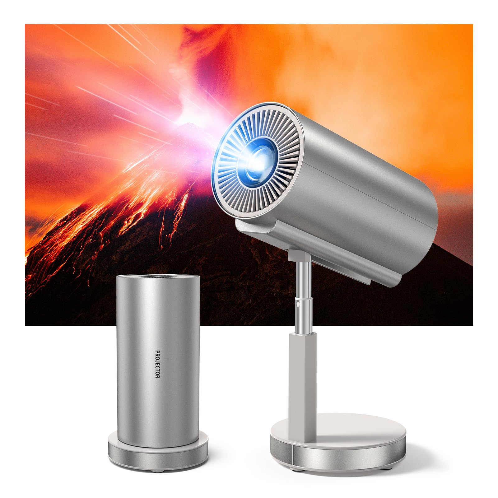 Bisofice Proiettore portatile 4K supportato, videoproiettore portatile per Home Cinema con asta retrattile, WiFi e BT, rotazione 90°, Android 11.0 Proiettore Home Cinema per Riunione, Studio,