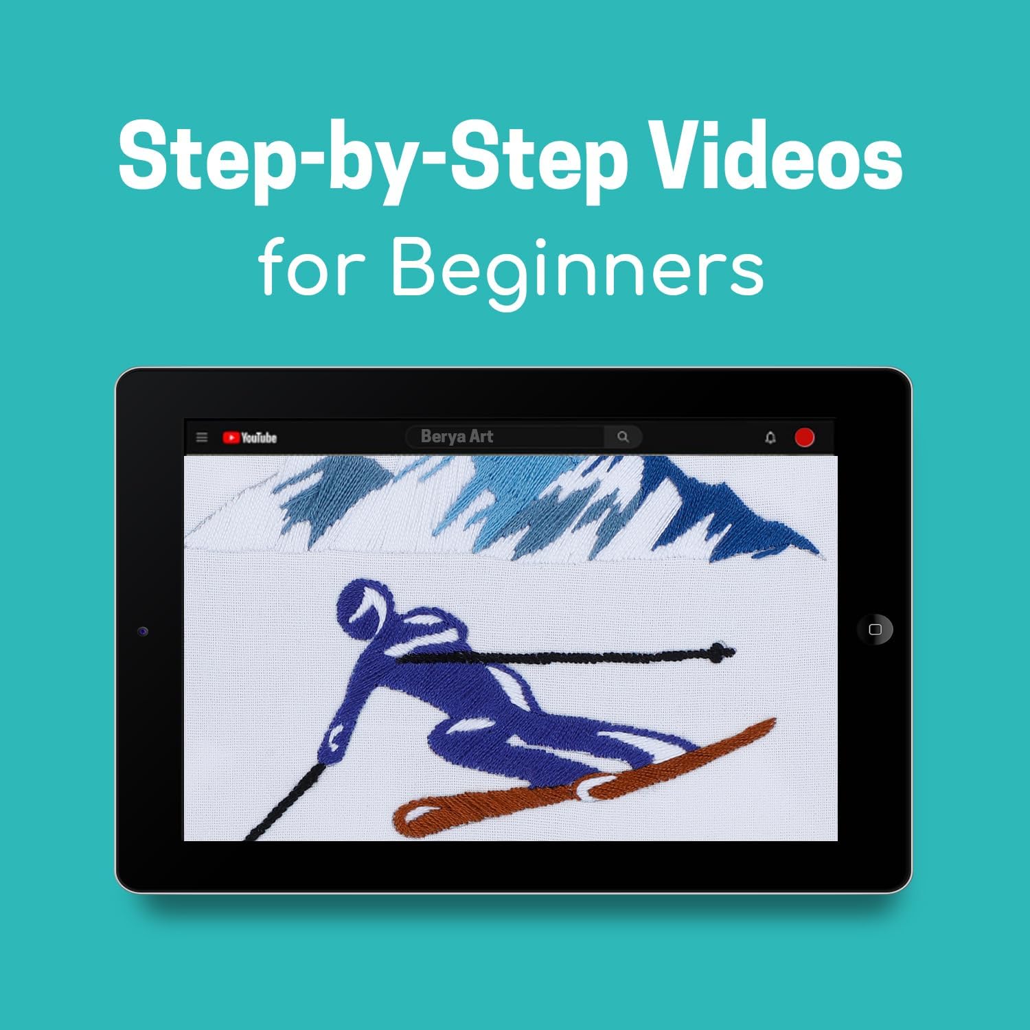 Embroidery Kit for Adult Beginners,Skiers Snow Mountain Embroidery Kit with Step-by-Step Instructions & Video,Printed Cloth,7.87" Hoop,Display Stand,Color Threads and Tools for Craft Lover(BES012) image 4