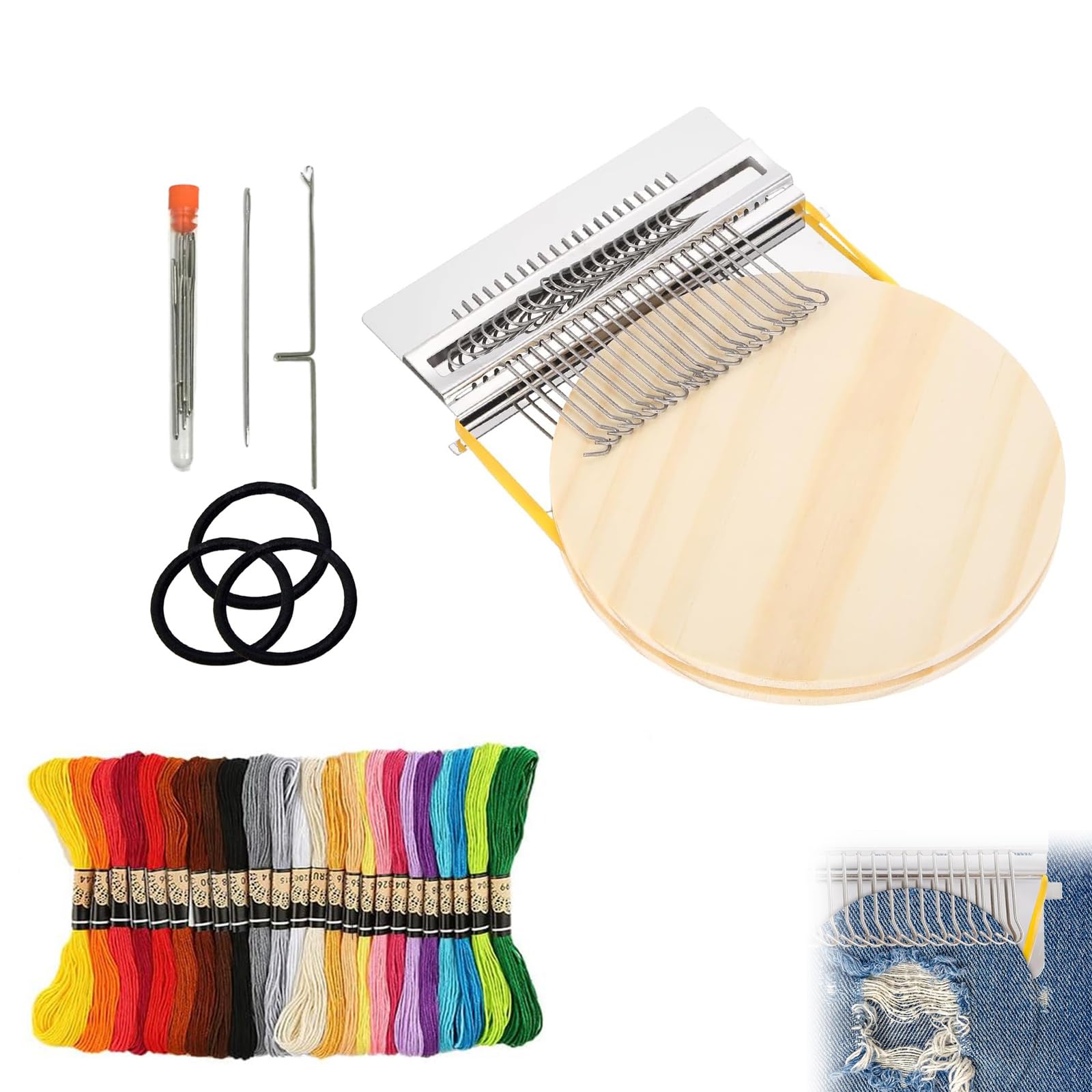 kyno 2026 New Knit Patch Darning Loom for Beginners, Mini Portable 14 Hooks Knitting Machine Kit with 24 Color Threads, Quickly Sewing Repair, DIY Sewing Craft Supplies (21 Hooks)