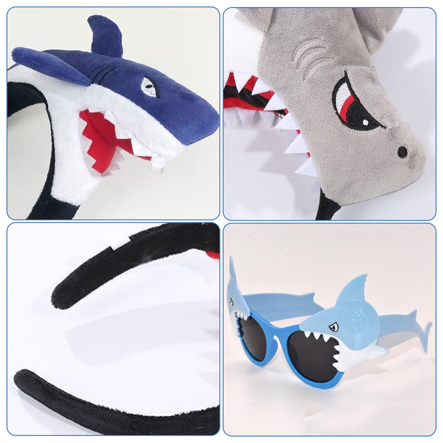 HINFHI 2 Pieces Of Shark Headbands And 1 Piece Of Shark Glasses, Funny Sunglasses, Creative Plush Headbands, Party Dressing Supplies - Image 3