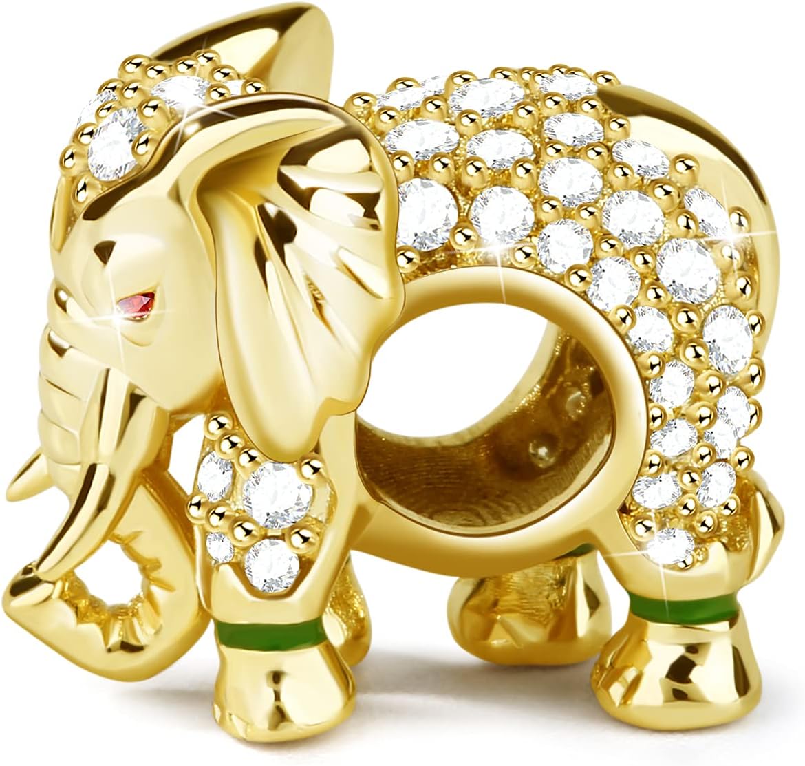 GNOCE "Lucky Elephant Thai Elephant Charm 18K Gold Plated With Cz Colorful Opal Rhinestone Plating Colorful Enamel Animal Bead 925 Sterling Silver Pendant Fit For All Bracelet For Women