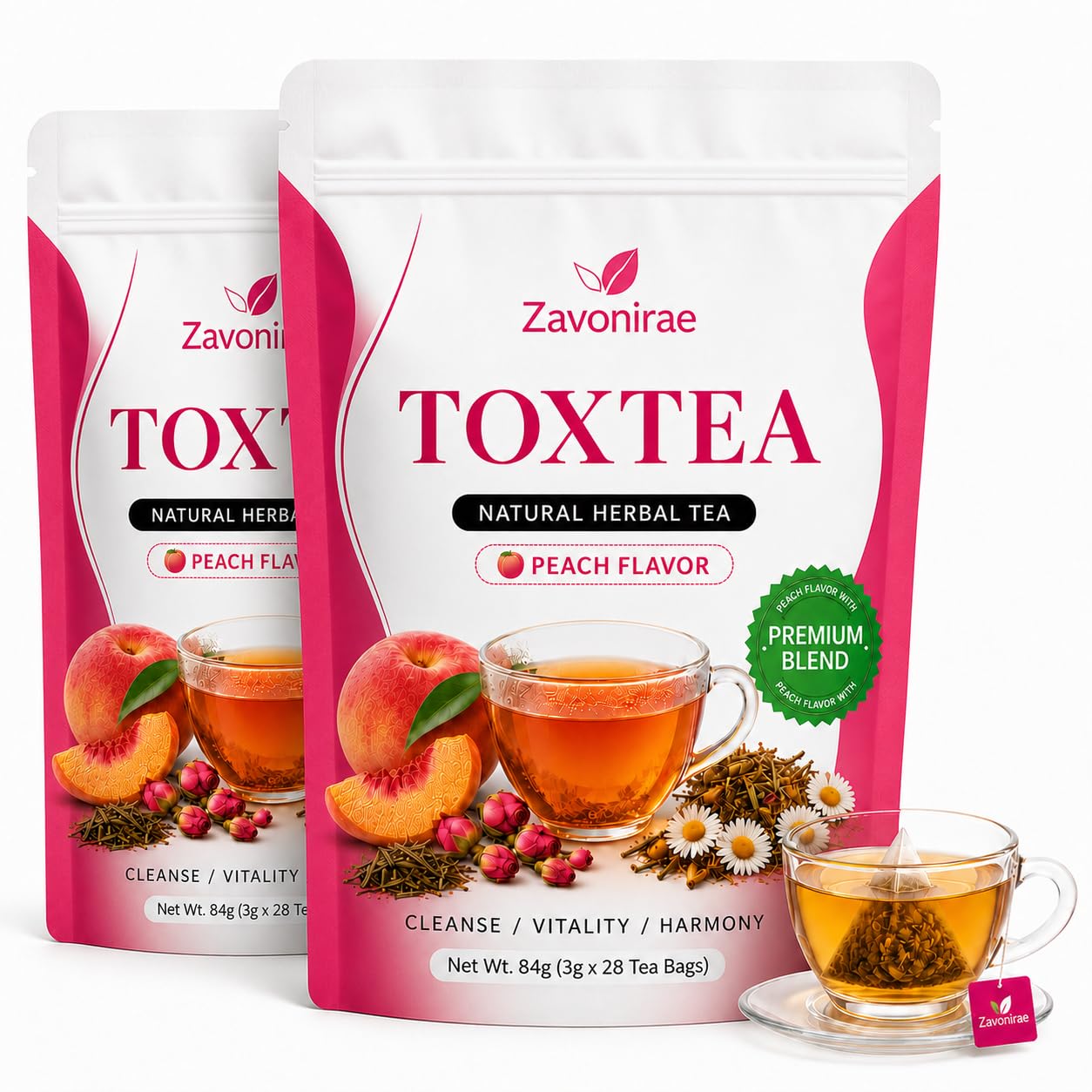 Detox Tee zum Abnehmen, 56 Tage Abnehmentee Kräutertee mit Grüntee, Löwenzahn, Oolong & Rosen – Fruchtiger Pfirsichgeschmack, Pflanzliche Mischung für dein tägliches Wohlbefinden