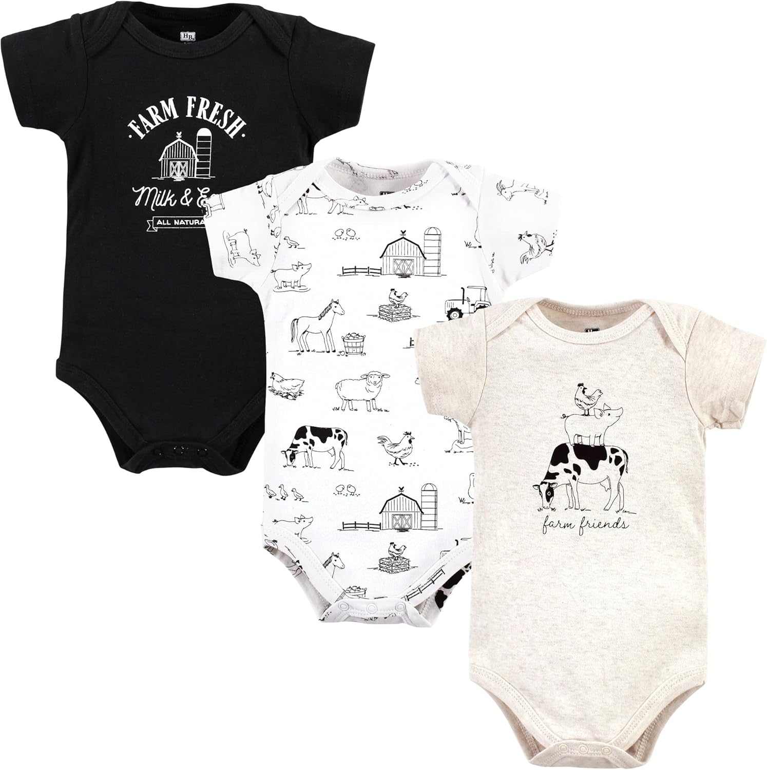 Hudson Baby Unisex Baby Cotton Bodysuits, Farm Friends, 18-24 Months