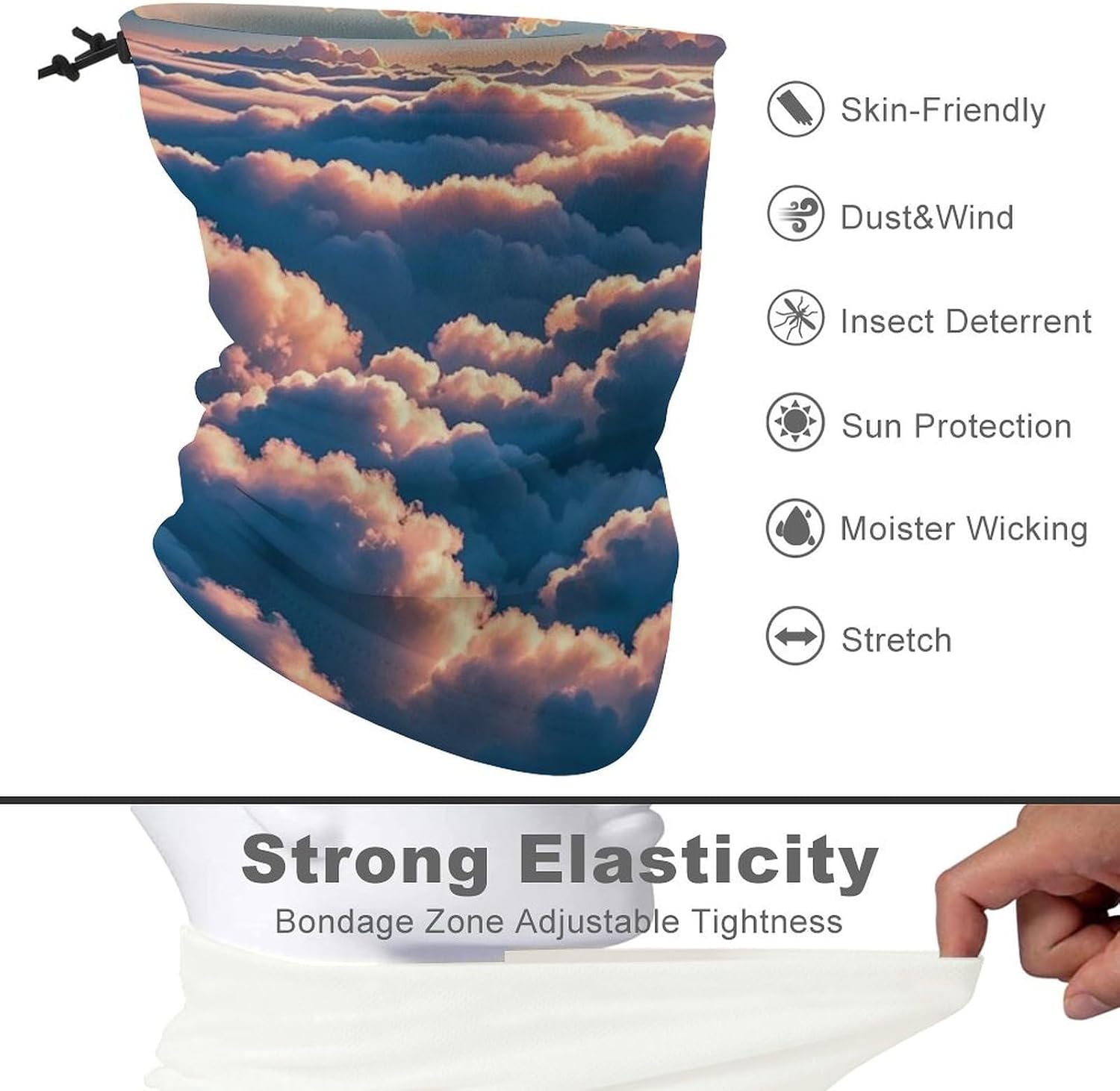 Neck Gaiter On Top of The Cloud Face Cover for Men Women Cold Weather Scarf Breathable Face Mask Wind-proof Balaclava Face Mask for Skiing Fishing Hiking Cycling