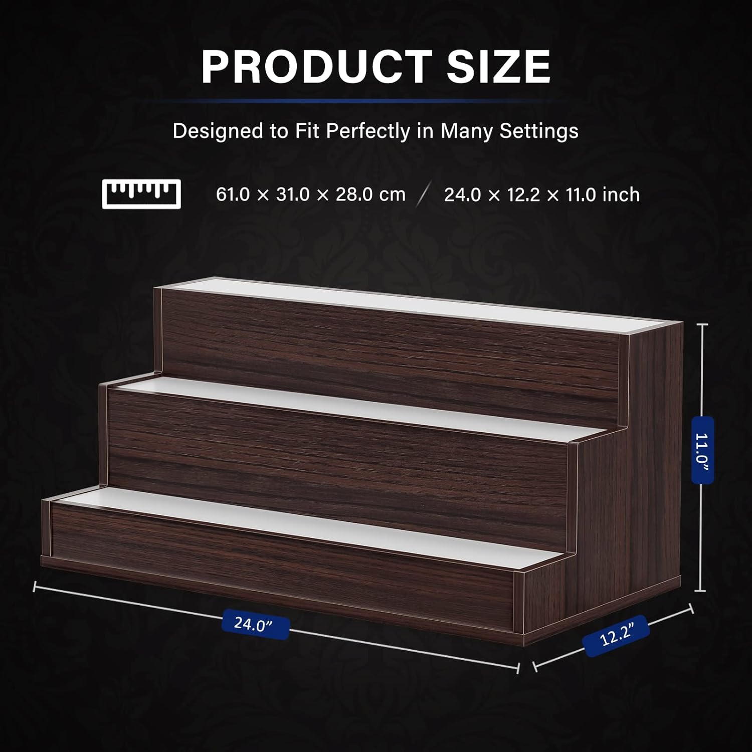 24 inch LED Lighted Liquor Bottle Display Shelf - App & Remote Controlled Illuminated Bar Shelf,DIY Freestanding for Home Bar,Party,3 Step,Walnut