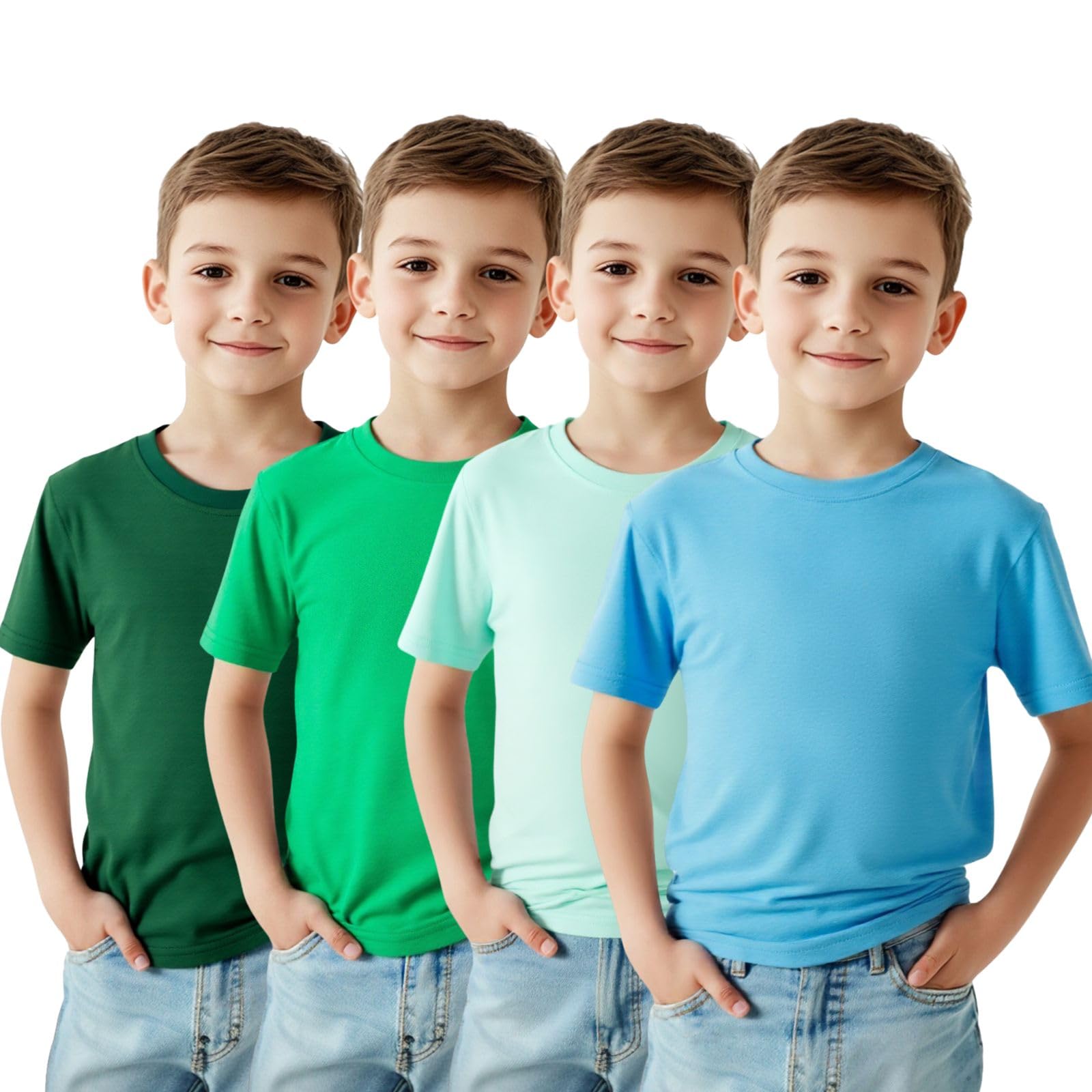 HILEELANG Kids Boy Basic Plain Cotton T-Shirts Short Sleeve Crew Neck Summer Tees 4packs 6-12 Years