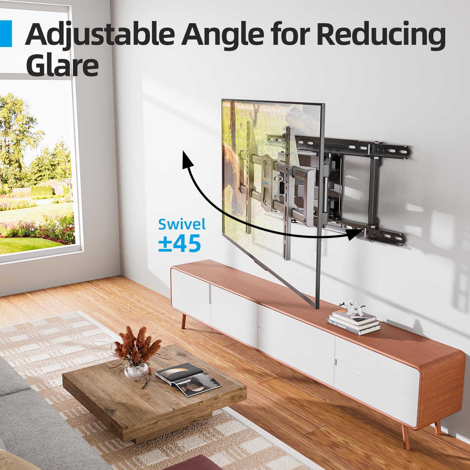 USX STAR Full Motion TV Wall Mount 24 inch Studs for Most 42-86 Inch TVs, Adjustable TV Wall Mount Swivel and Tilt, Loading 110 LBS, Max VESA 600x400mm, Fits 16, 18, 24 Studs