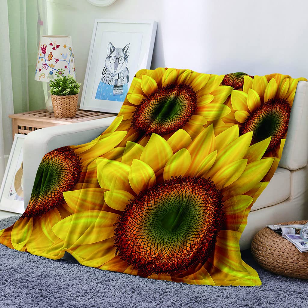 EHOMERY Flannelette Sheets Warm Blanket King Size Flannel Sheets Full Kids Blanket Set Queen Size Sunflower Plant Hosting Blanket Decorative Soft Comfy Blankets Yellow 200x150cm