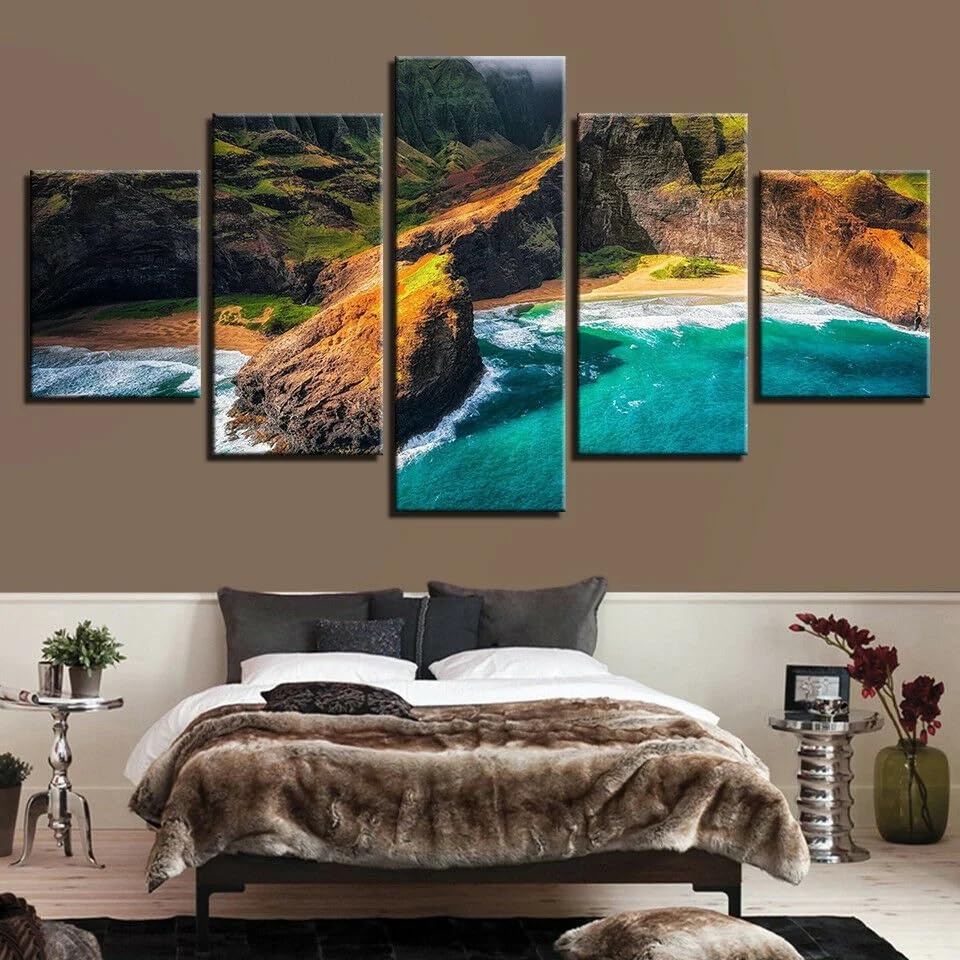 Cadre décoration murale Kauai Hawaii tableau 5 parties pour maison