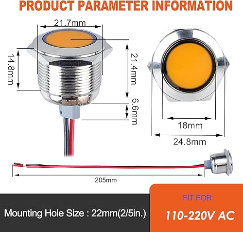 Miniatura 30 de 2 luces indicadoras LED de 0.630 in (5/8 pulgadas), 12-24 V AC/DC 20 mA ahorro de energía de metal impermeable IP67 lámpara piloto de una sola Verde