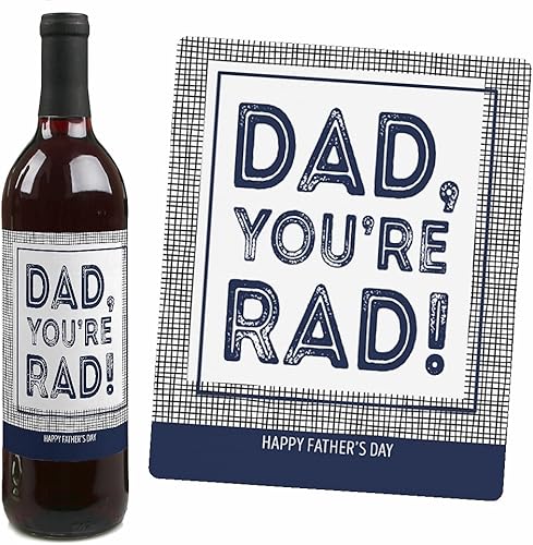 Miniatura 3 de Big Dot of Happiness My Dad is Rad - Regalo del Día del Padre para Hombres - Calcomanías para etiquetas de botellas de vino - Juego de 4