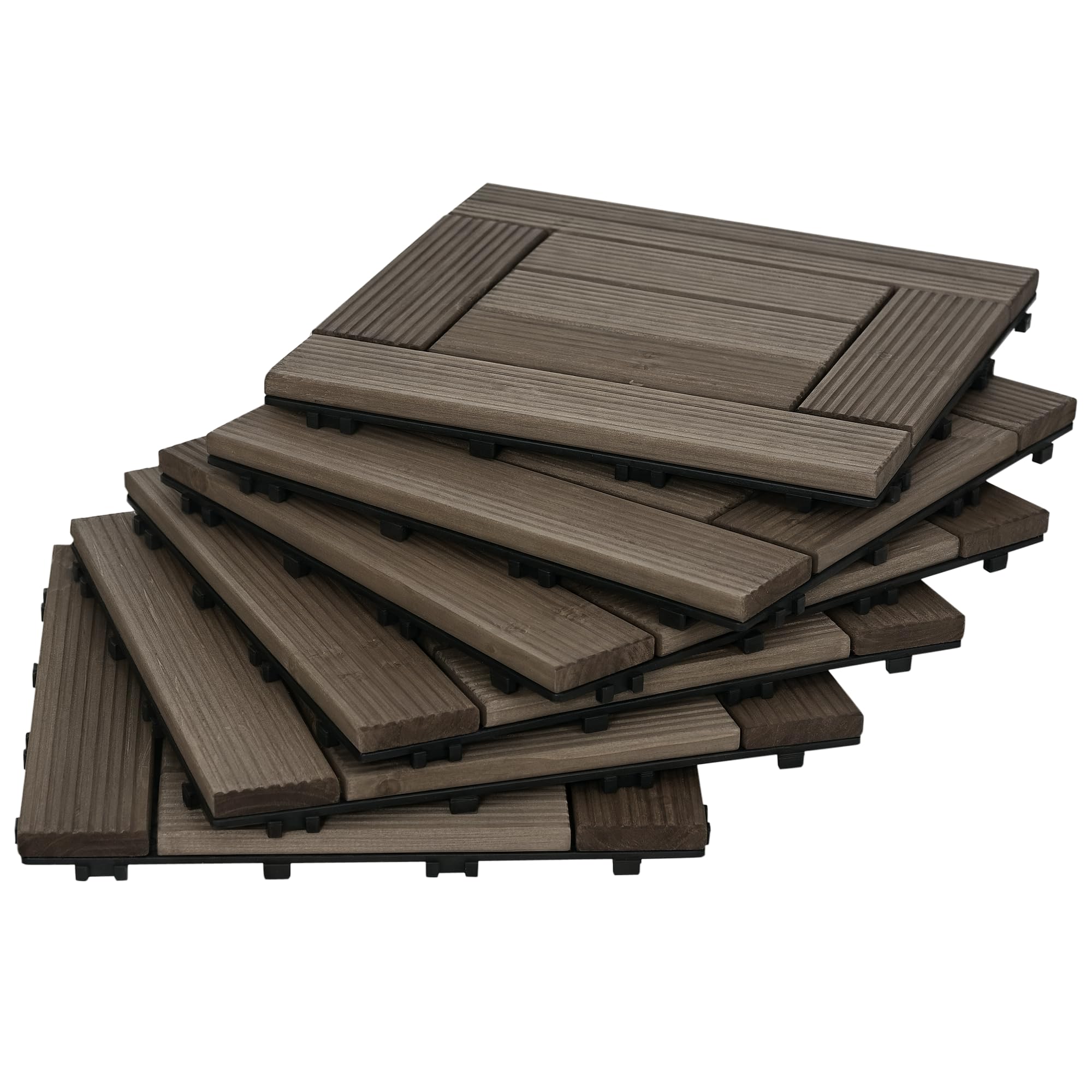 Outsunny Wooden Interlocking Decking Tiles Charcoal Grey - Charcoal Grey