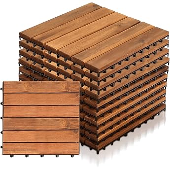 Wooden Tiles Made of Acacia Wood 30 x 30 cm Wooden Tiles for Balcony 6 Slats Tile 1 m  Balcony Flooring Wooden Tiles Balcony Floor Tiles for Patios and Balconies Pack of 11
