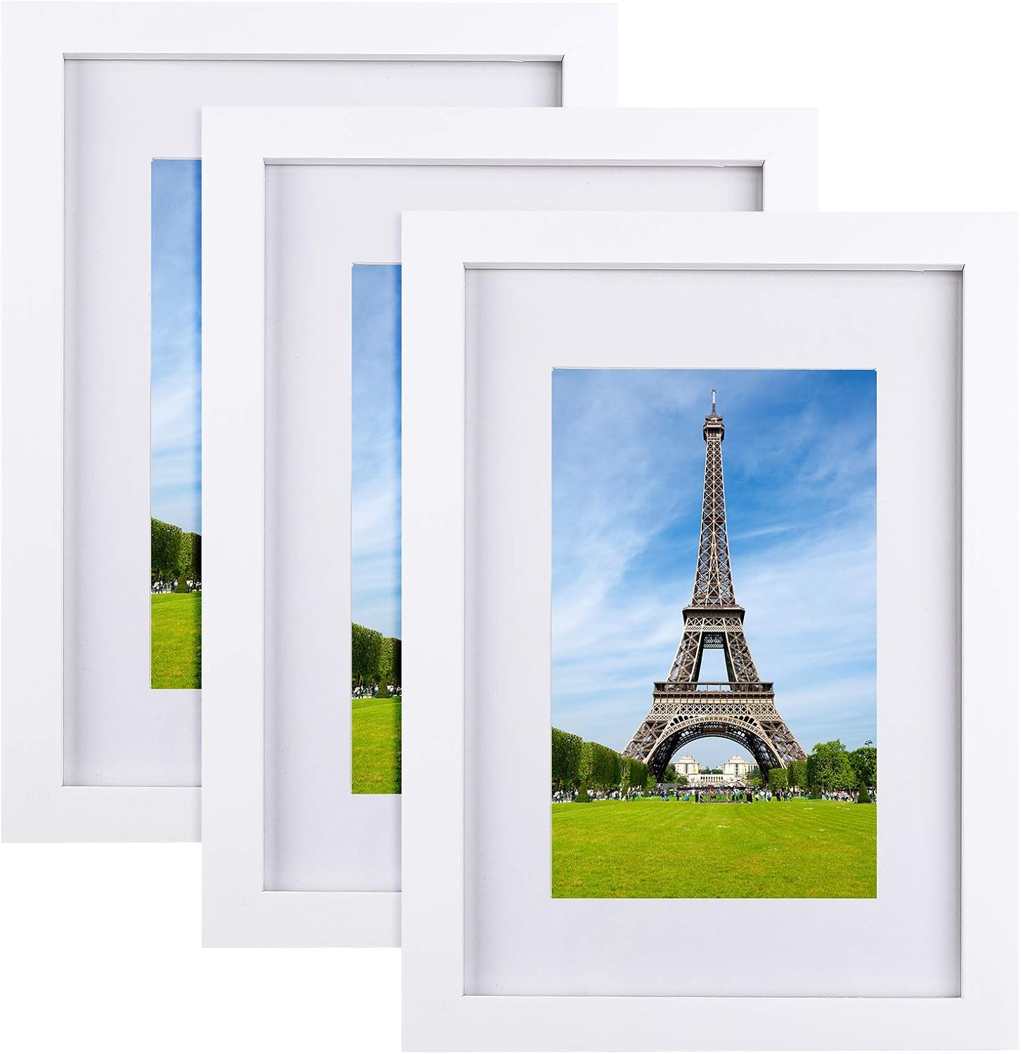 URATOT 3 Pack A5 Wooden Plexiglass Picture Frame with Mat Photo Frames Set for Wall or Table Top Decoration, White