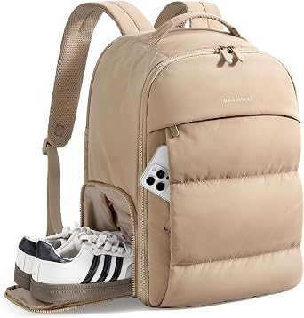 bagsmart 15.6" Laptop Backpackfor Women, 30L Travel Backpack,Carry on Bag for Airplanes, Puffer Gym Backpack with Shoe Compartment, Lightweight, Water-Resistan