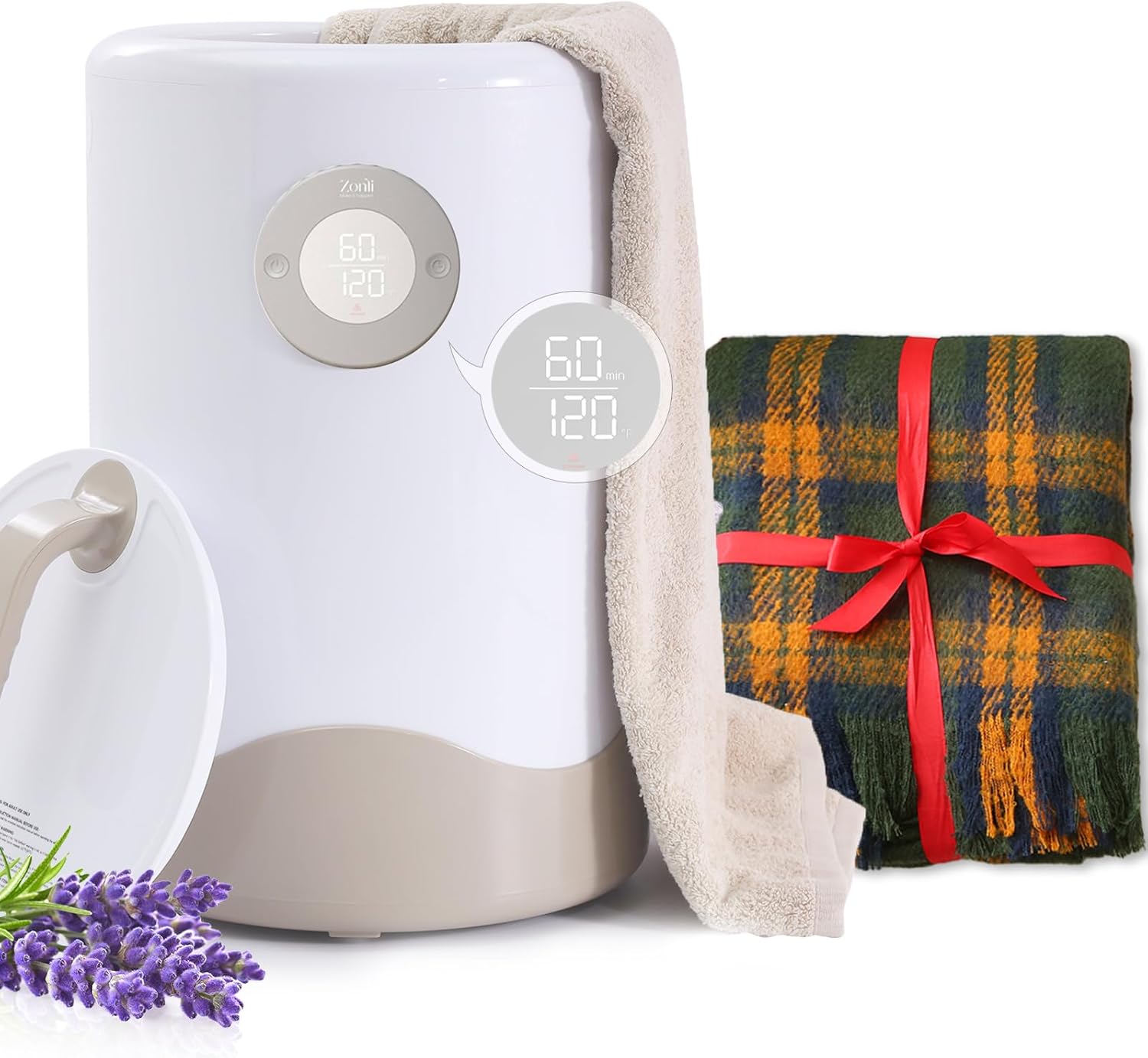 ZonLi Blanket &Towel Warmer + Green Plaid Throw Blanket, 50'' x 60''