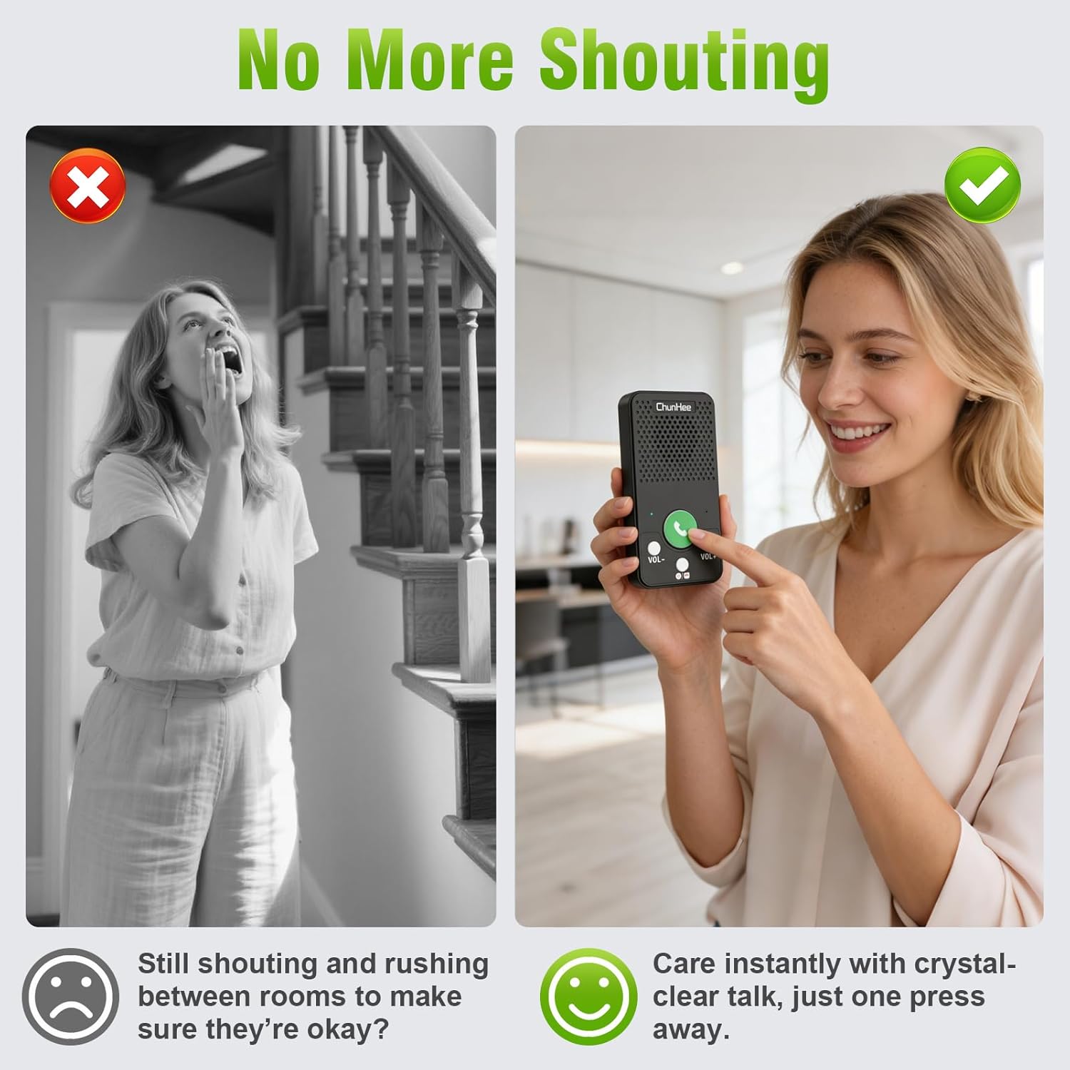 2 Way intercom System for Elderly, Full Duplex Hands Free Talk Wireless Intercom System, Push to Talk | 1000mAh Battery | No WiFi | Cell Needed (2-Pack) - Image 3