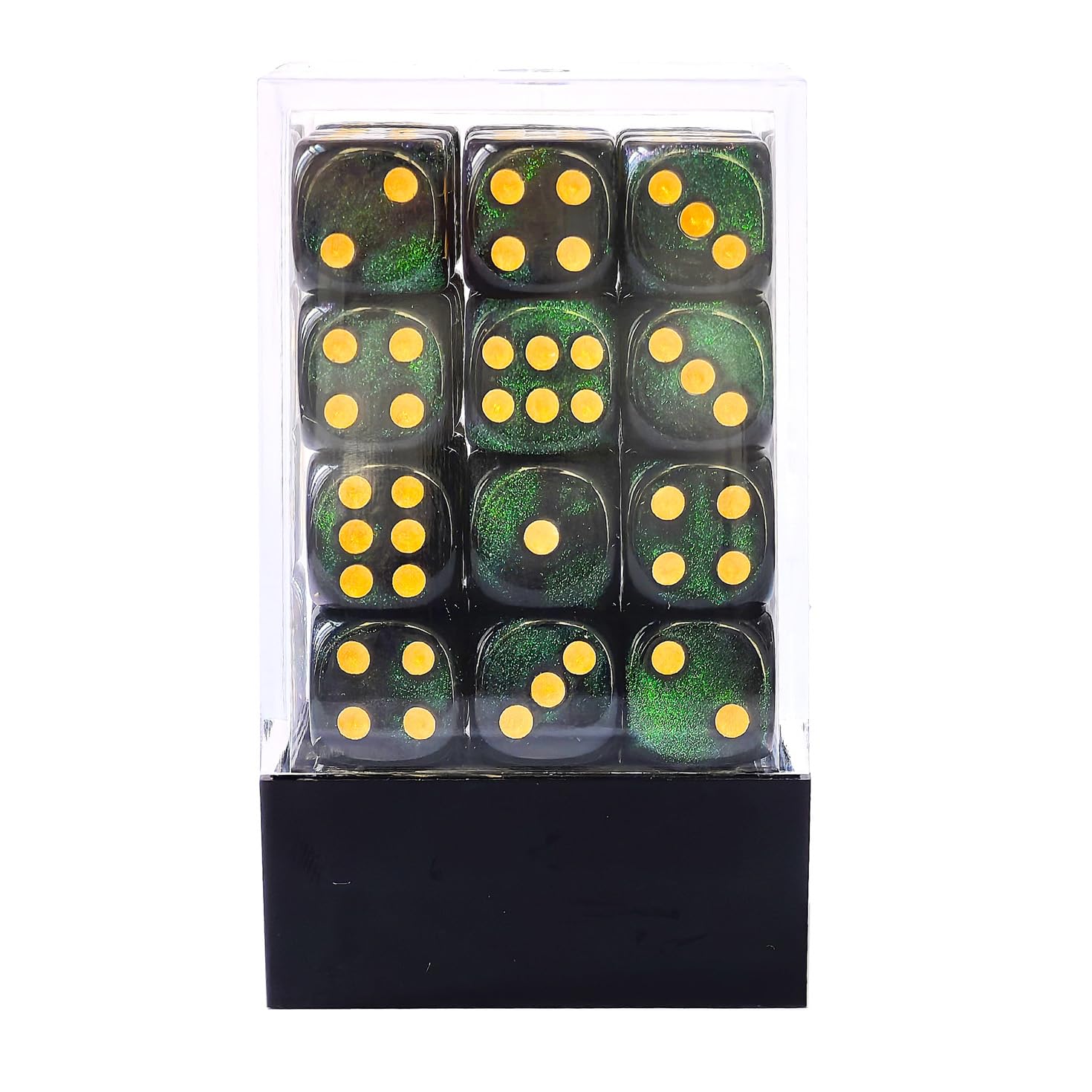 BESCON DICE Moonstone 12mm 6 Sided Dice, 36 in Brick Box, Pearl Dark Green Dice With Green Shimmery - Image 4