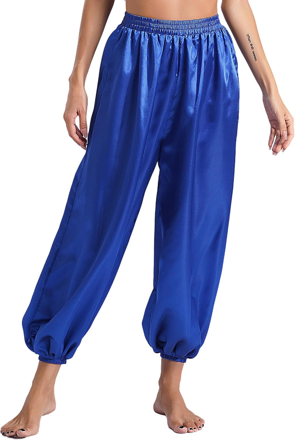 Women Satin Bloomers Belly Dance Pants Loose Solid Color Harem Pants Arabic Halloween Trousers