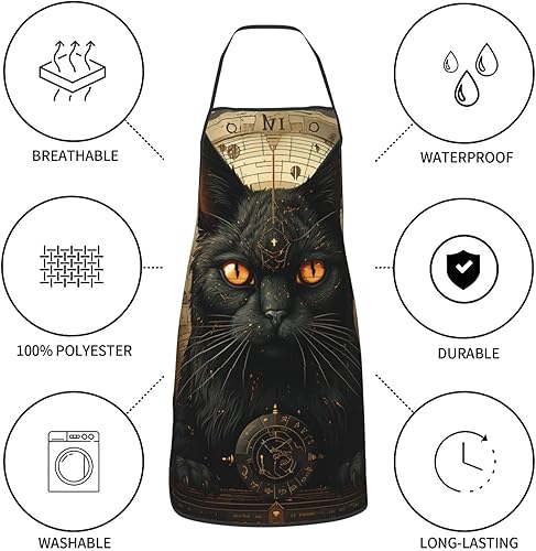 Miniatura 6 de Ouija Board Black Cat Occult Mysterious Gold Chef - Delantal de cocina con bolsillo, impermeable, delantales de cocina para barbacoa, para hombres y