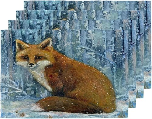 Juego de 4 manteles individuales de zorro, lavables, impermeables, para fiestas, hogar, comedor, decoración de mesa de 18 x 12 pulgadas