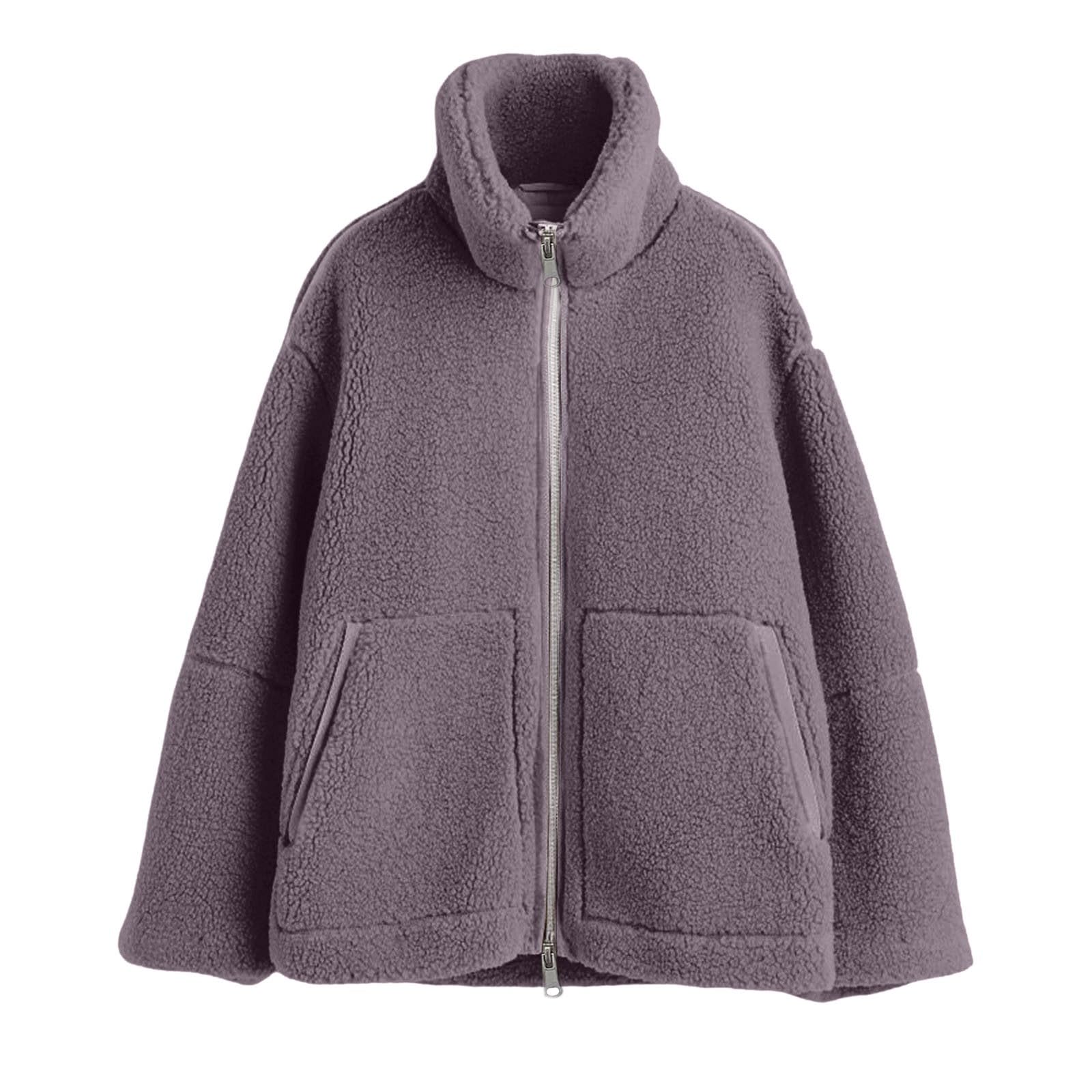 Generisch Teddyjacke Damen mit Kapuze, Fleecejacke Damen Einfarbig Fleece Jacke Reißverschluss Oversize Winterjacke für Herbst Winter