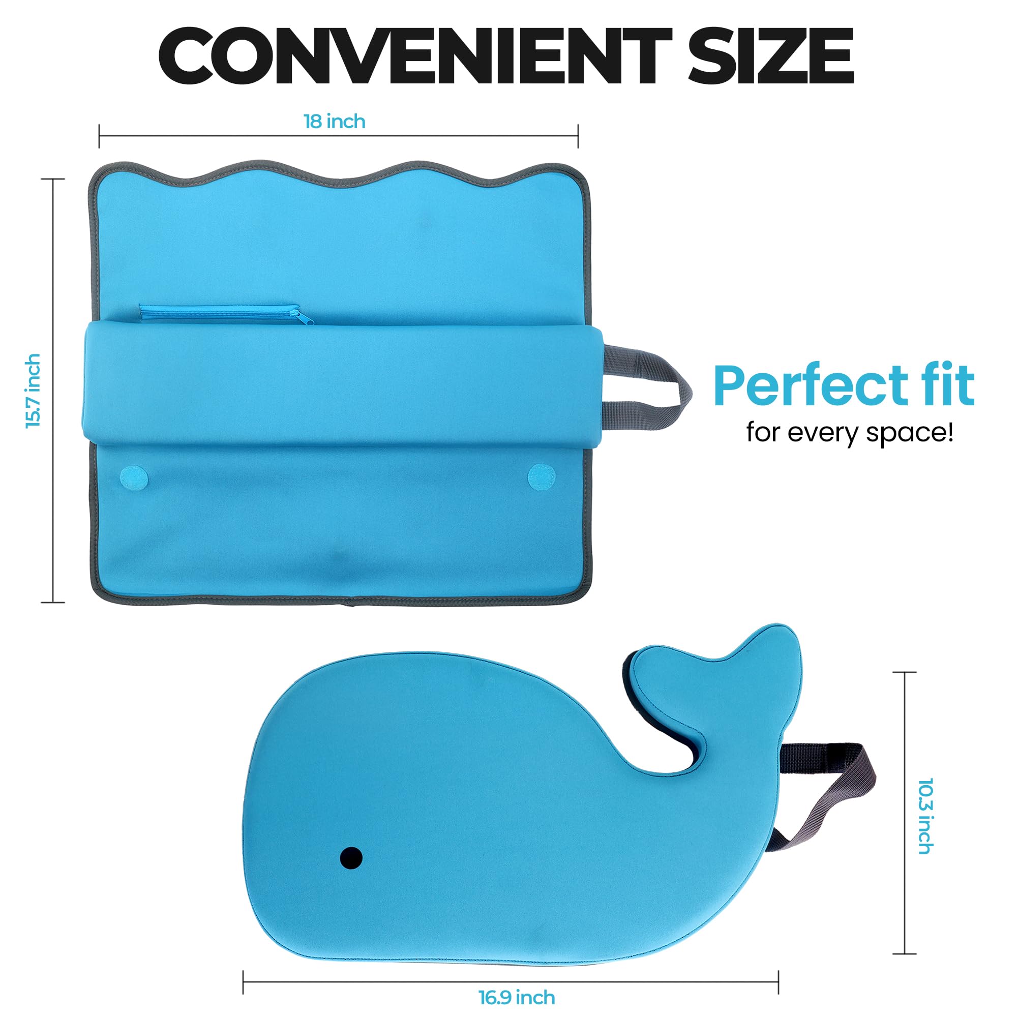 Whale Baby Bath Kneeler Set - Extra Thick Padded Cushion With Storage Pockets