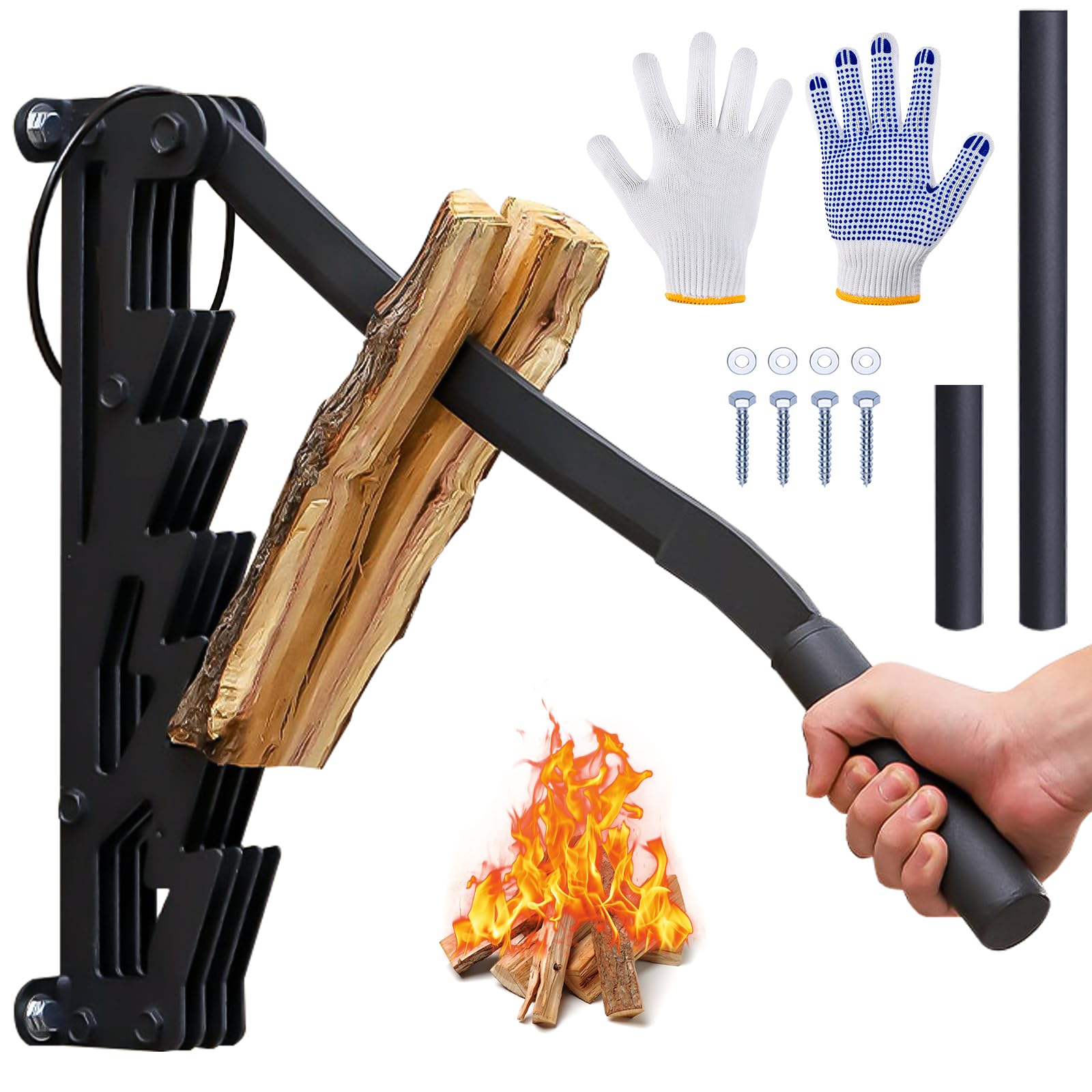 IEEILULU Fendeur de Bois Manuel, Fendeuse de Bois de Chauffage Murale, Fendeuse de Bûches Manuelle Fendeur de Bûches Pour Maison, Extérieur, Camping Support Manuel pour Bois Chauffage (Noir profond)