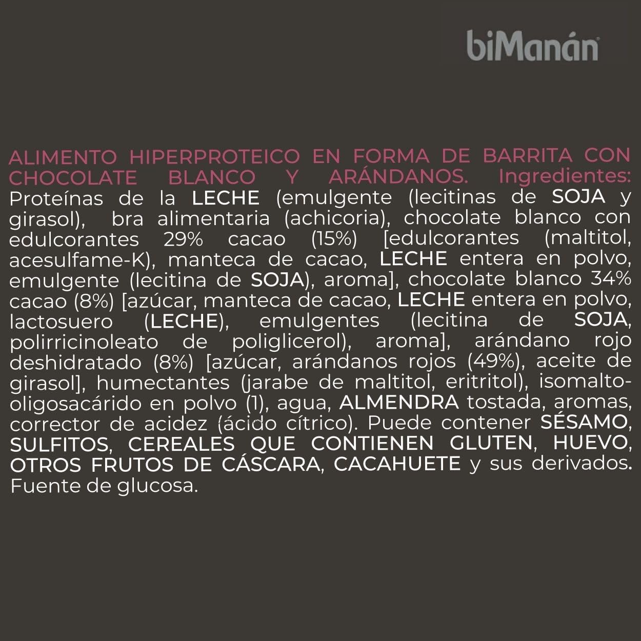 biManán beFIT Barrita Proteína Chocolate Blanco con Arándanos, Para Tonificar Tu Masa Muscular - Expositor 20 unidades