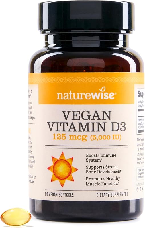 NatureWise Vegan Vitamin D3 5000IU Supplement from Lichen, 60 Softgels | Immune, Muscle, & Bone Health Support - High Absorption D3 in Organic Cold-Pressed Olive Oil - Non-GMO - 2-Month Supply