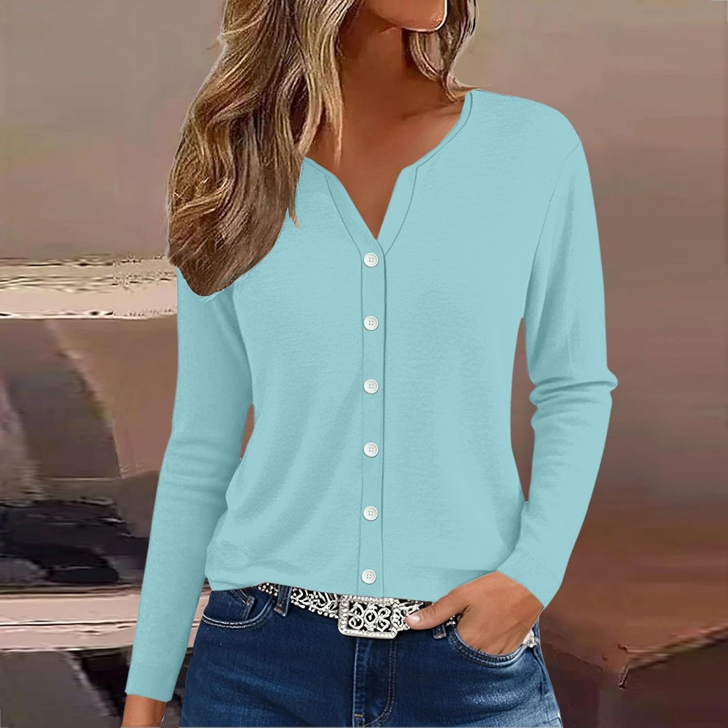 Womens Tops V Neck Print Shirts Casual Button Down Long Sleeve Oversized Baseball Shirts