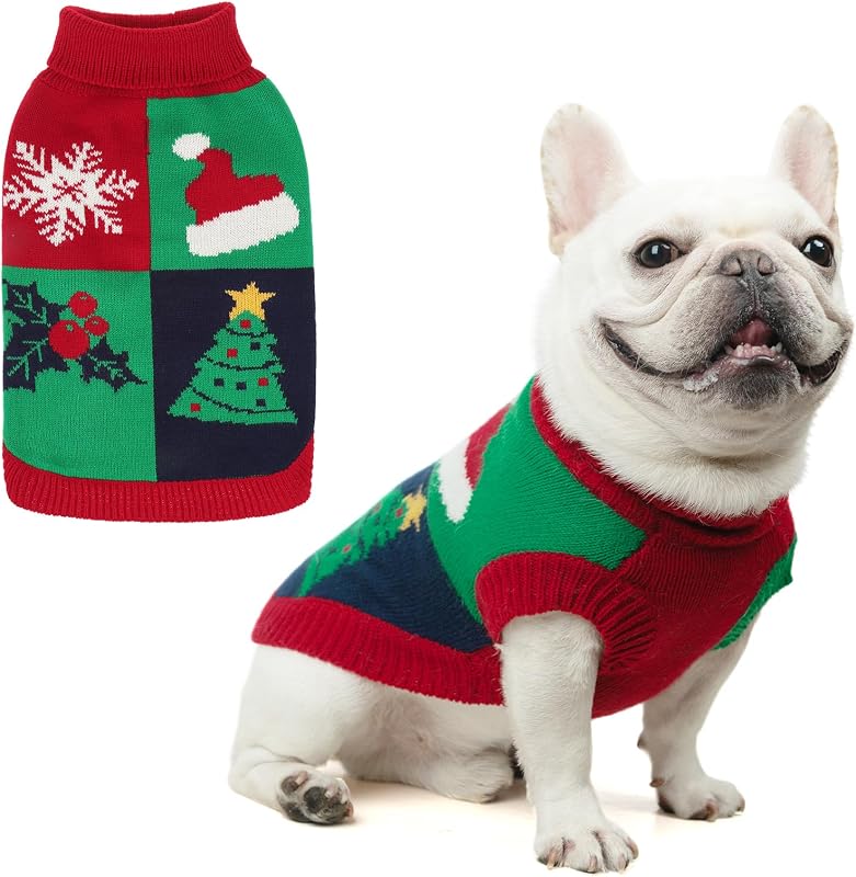 Suéter de Natal para Cães KOOLTAIL em Acrílico com Gola Alta, Abertura para Guia e Estampa Vermelha e Verde, Tamanho S-XL