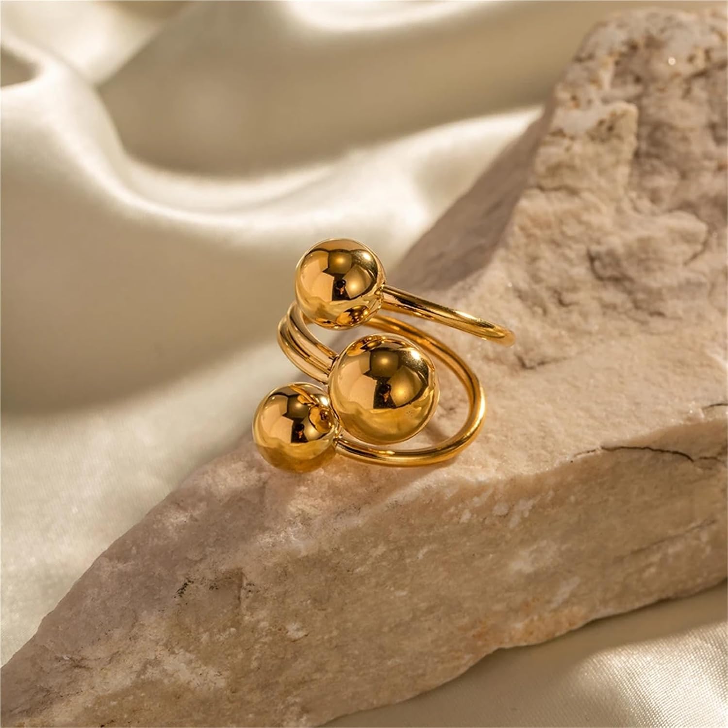 Stainless Steel Exaggerated Three Ball Open Ring Finger Trendy Jewelry 1Pcs