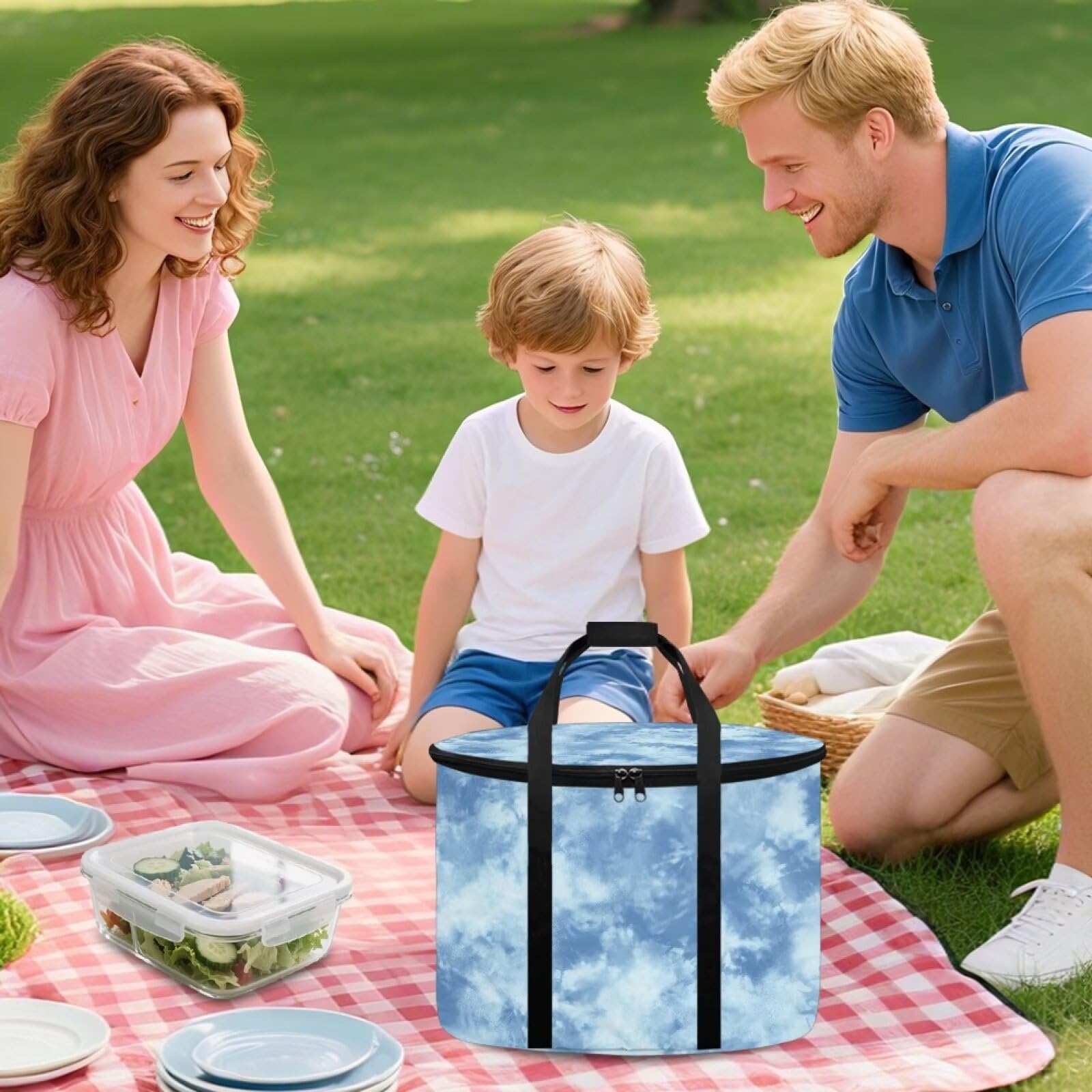 Vanideaoty Blue Tie-Dye Slow Cooker Bags Dust Cover Slow Cooker Cover with Portable Handle Replacement Pressure Rice Cooker Bags