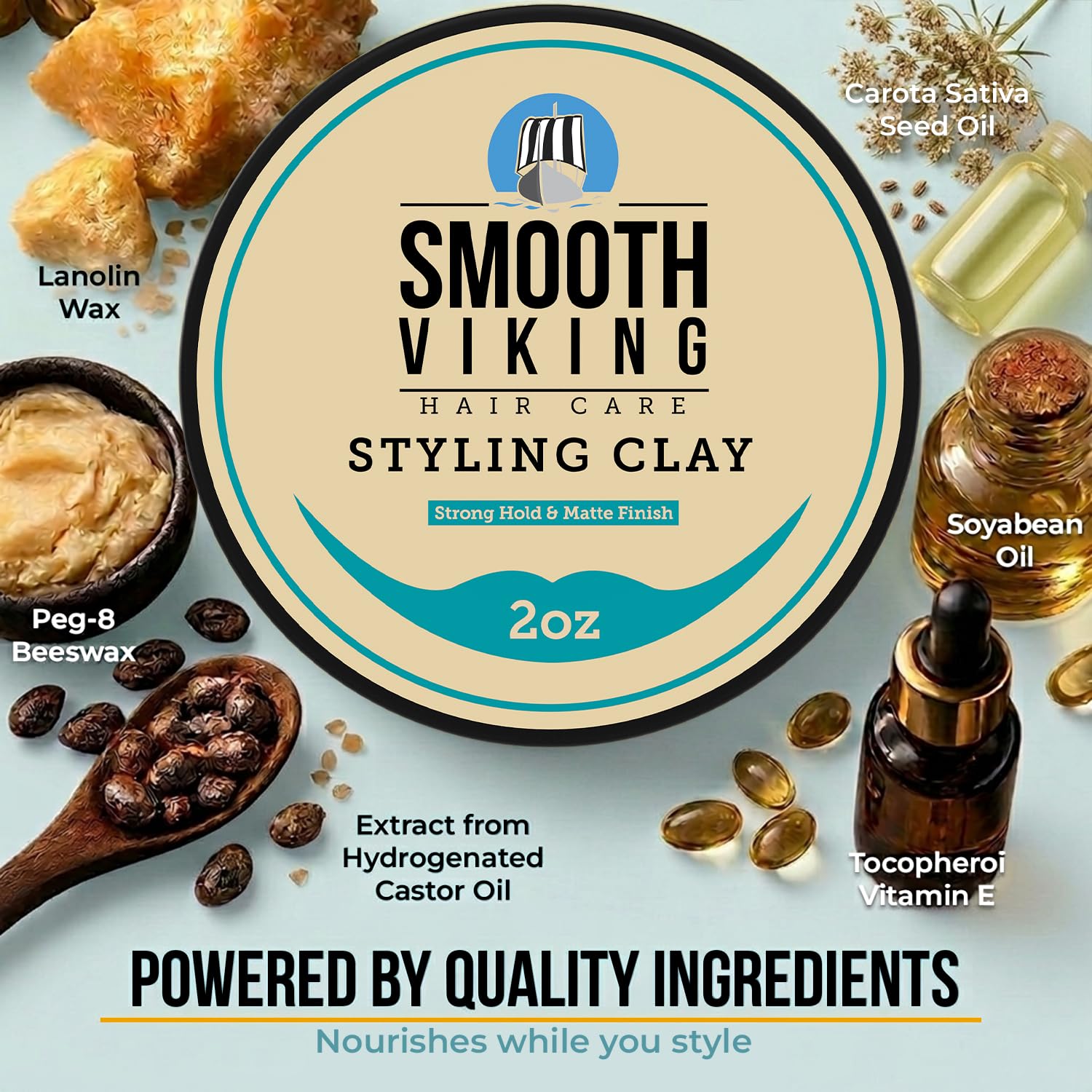 Smooth Viking Hair Clay for Men Strong Hold Matte Finish Pomade Texture Styling Paste Natural Thickening Hair Product Easy Wash Out All Type Hairs 2oz
