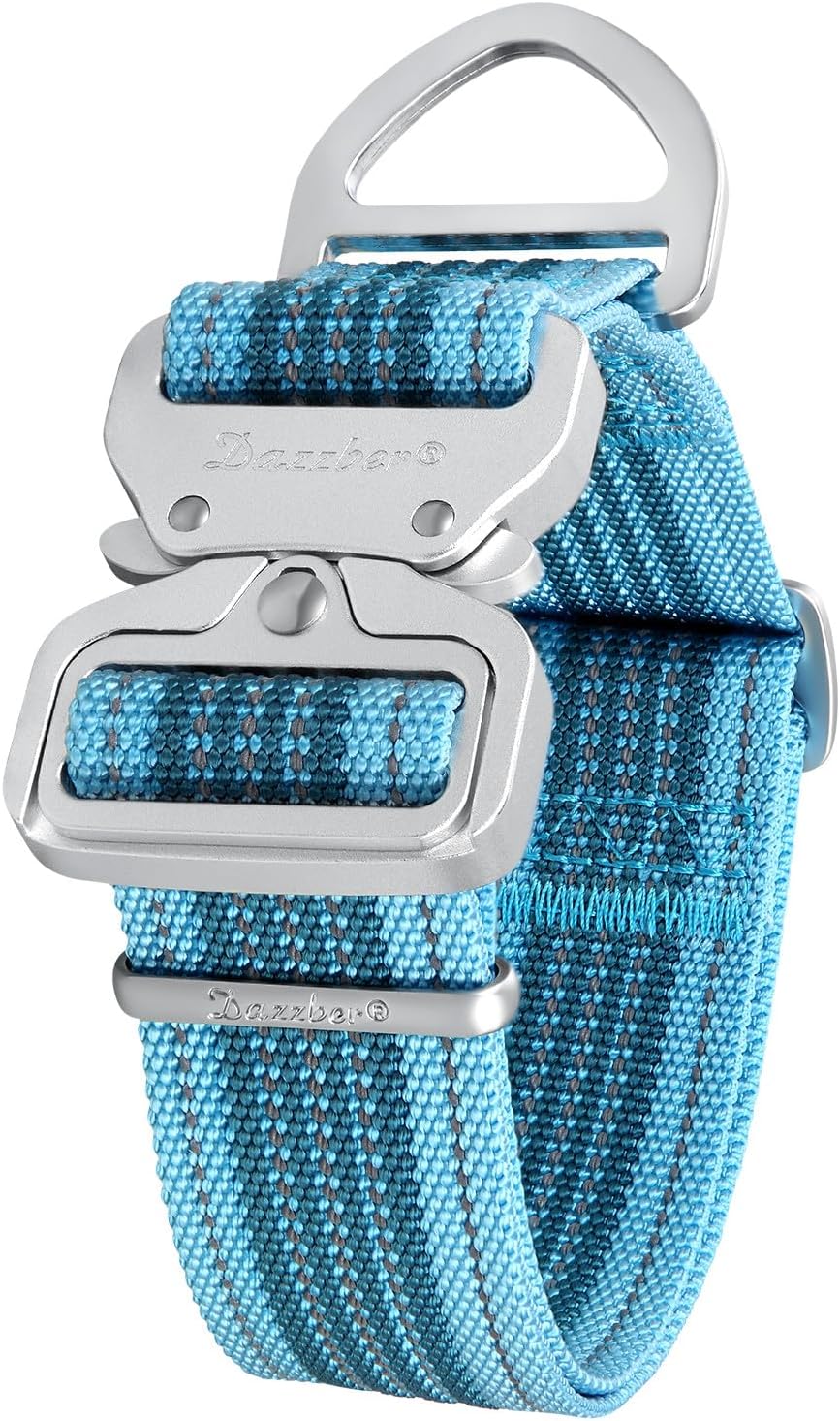 Dog Collar 1.5 Inch Wide Extra Strong Aluminum Quick Release Nylon Dog Collar, Reflective Adjustable, Two-Color Stripe Pet Collar for Medium to XLarge Dogs (Large, 1.5inch Wide, Baby Blue)