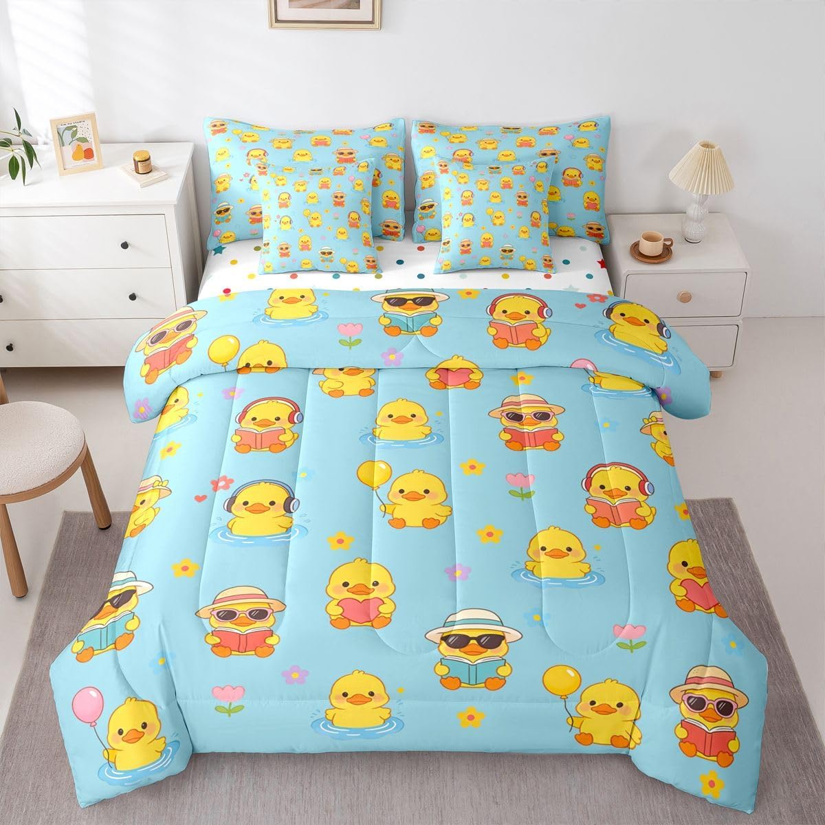 Erosebridal 3D Building Blocks 7 Pieces Queen Comforter Set,Construction Bed in a Bag,Rainbow Bricks Bed Set Includes Comforter, Sheet Set, Pillowcases & Pillow Covers All Season Bedroom Decor