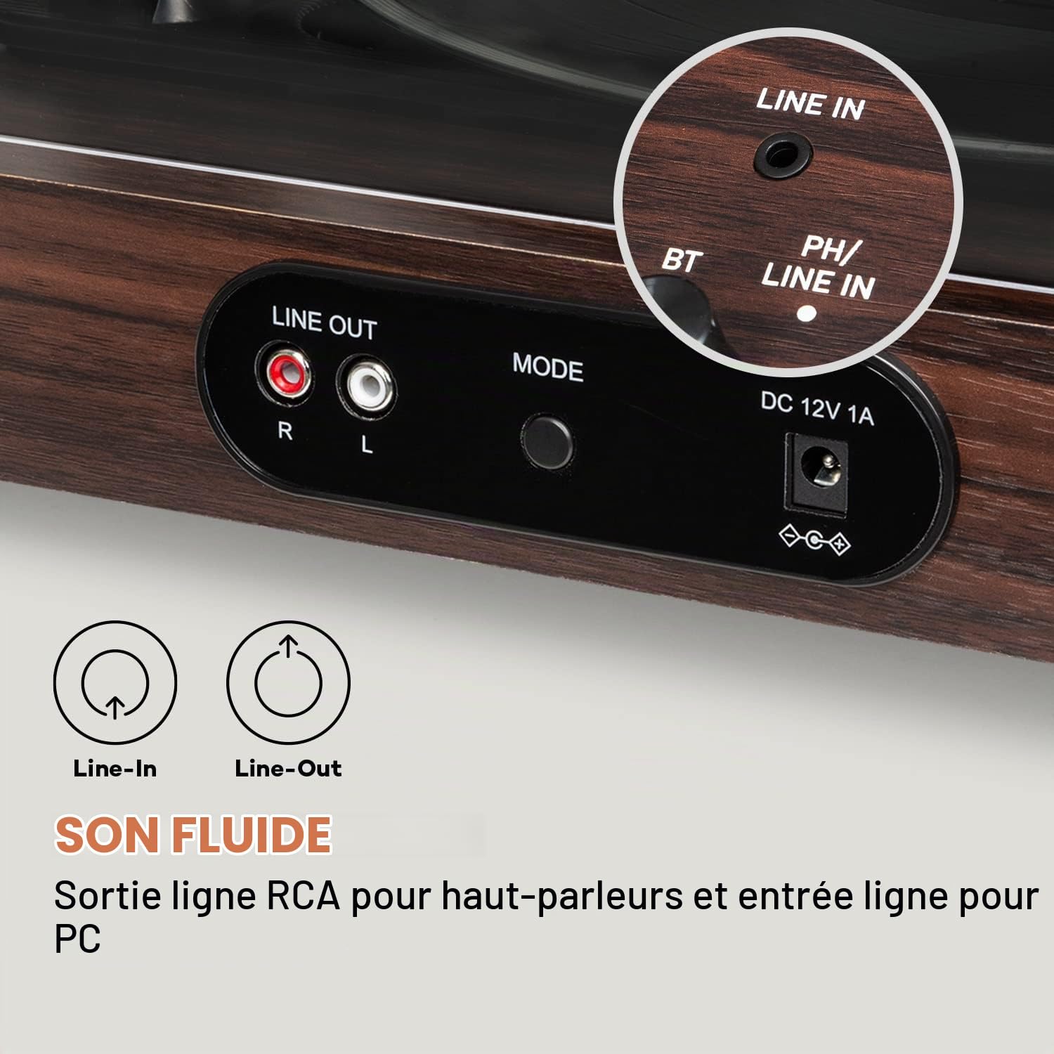 auna TT-Classic Chrono Tourne-disque vinyle avec housse anti-poussière et platine Bluetooth 33/45/78 tr/min Marron