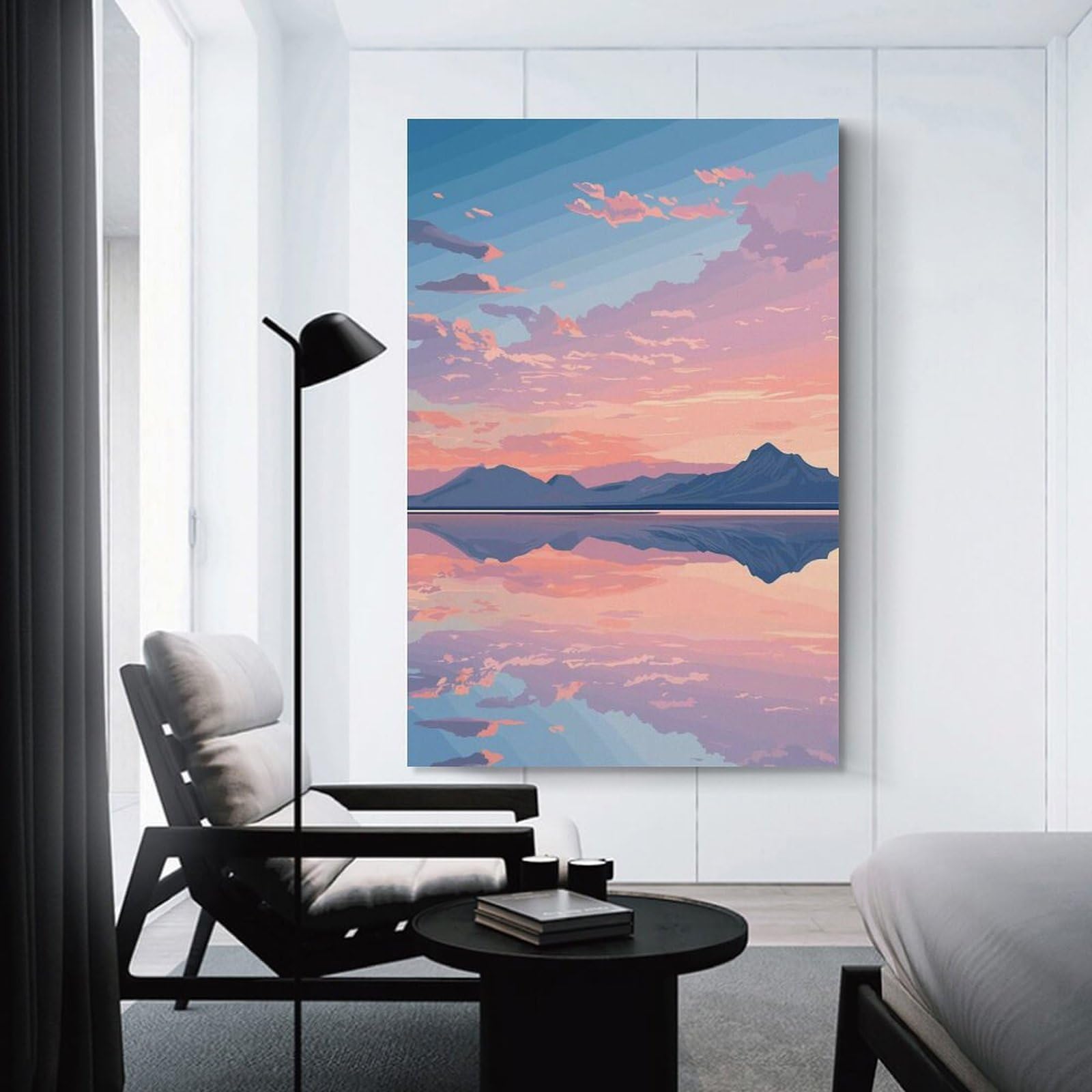 Junmoney Canvas Wall Art Mountain Reflection Sunset, 24x36inch(60x90cm), for Bedroom, Guest Room Or Reading Nook, Canvas Wall Decor for Personal Spaces
