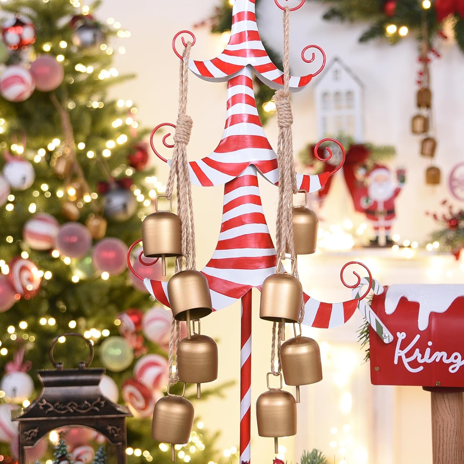 2 Pack Christmas Gold Bells Set: Vintage Hanging Bells Decorations with Jute Rope - Metal Bell Chimes for Home, Garden, Christmas Tree, Wedding & Party, Radiant Bright Gold - Image 6