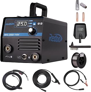 Redbo Mig-250D 110V 130A Portable Gasless/Stick 2 in 1 MIG Welding Machine,Inverter DC IGBT Flux Core Wire Welder,MIG Welder Arc Welder Automatic Wire Feed Welding Machine with No Gas