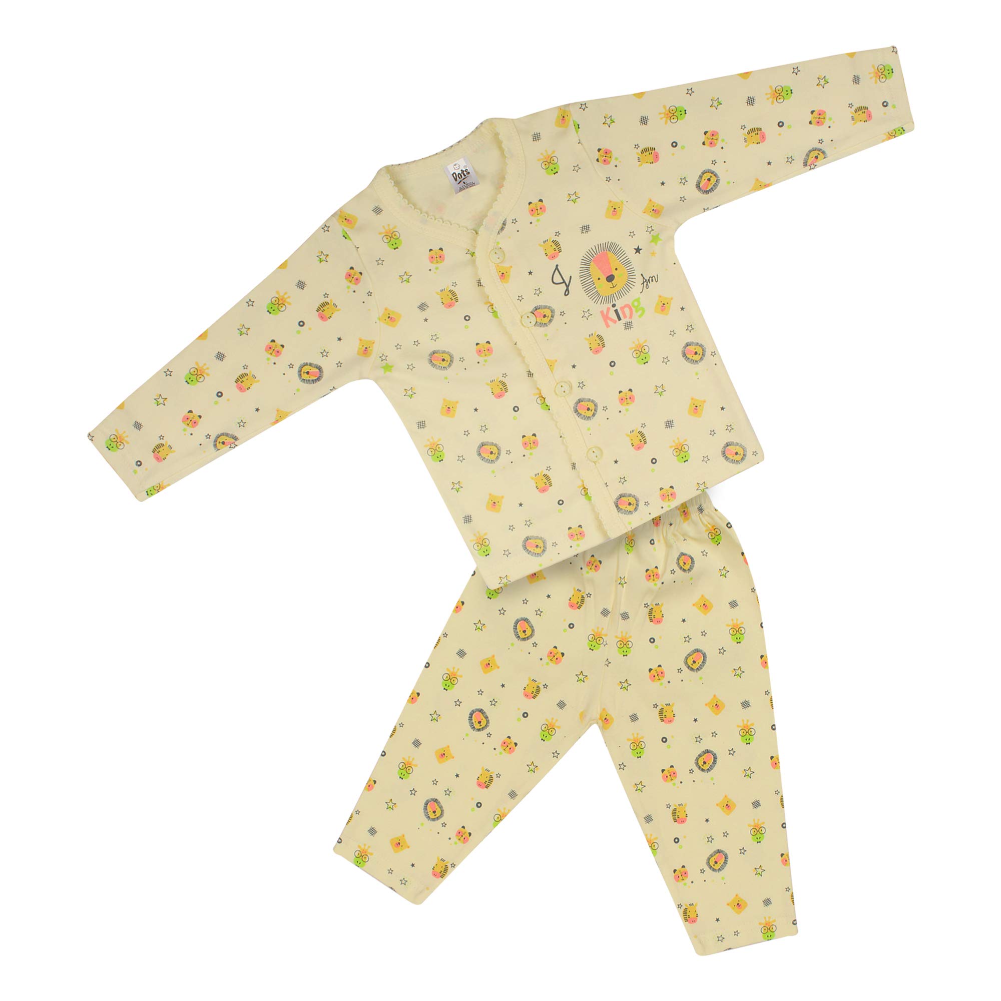 Coco Candy I M King Shirt Baby Full Sleeves Shirt Baby Pyjama Set for Kids - Lemon Color