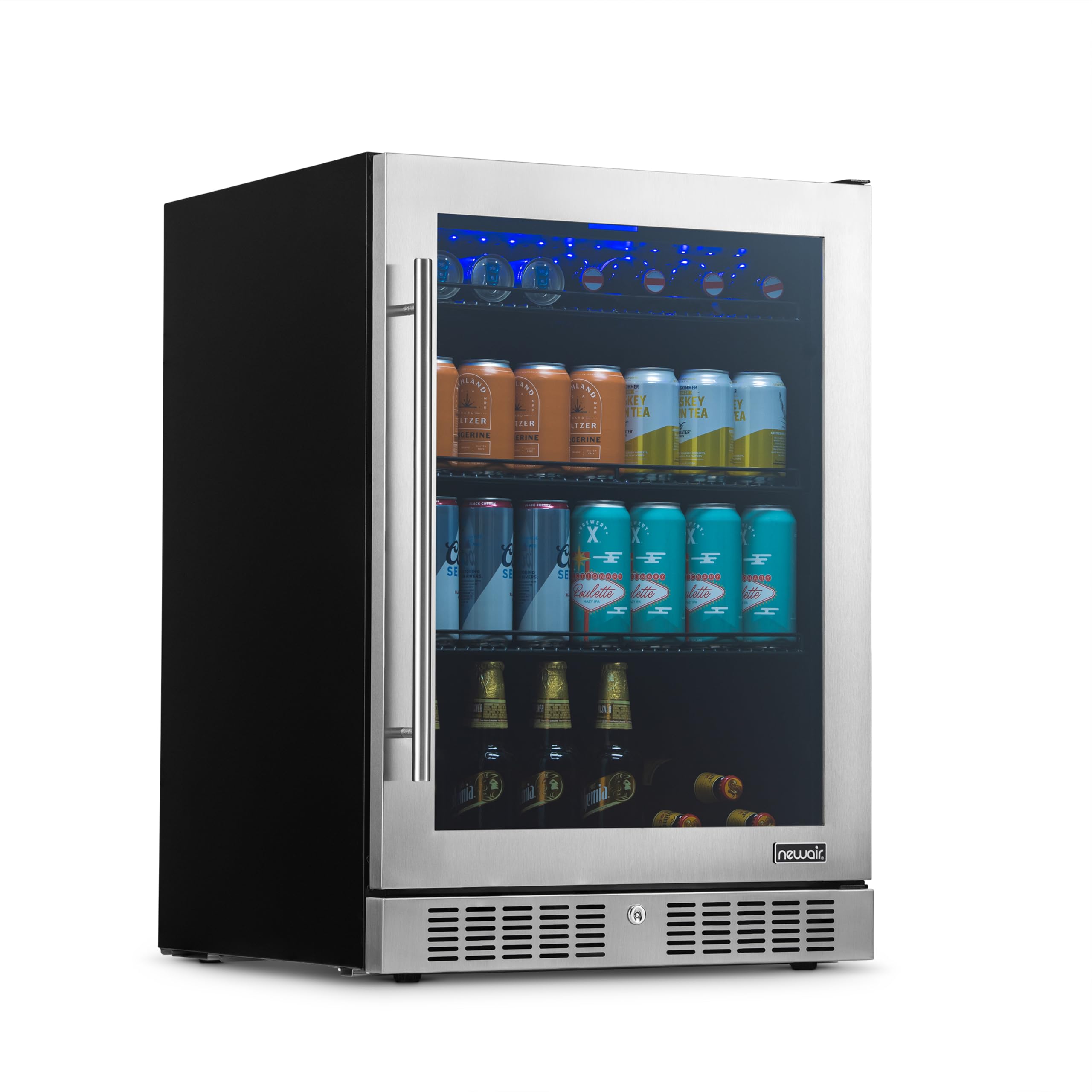 NewAir 224 Can Beverage Refrigerator | 24” Built-In Or Freestanding Mini Fridge For Bedroom, Home Bar Or Living Room | Color-Changing LED & Adjustable Shelves | Stainless Steel on Fridge.com - View 1